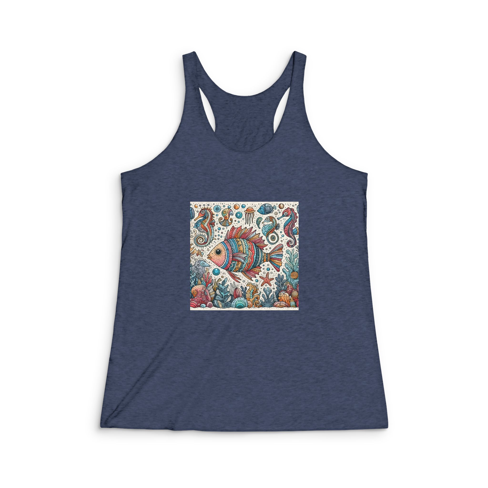 Drawing Fish Womens Tri Blend Racerback Tank - Image 3