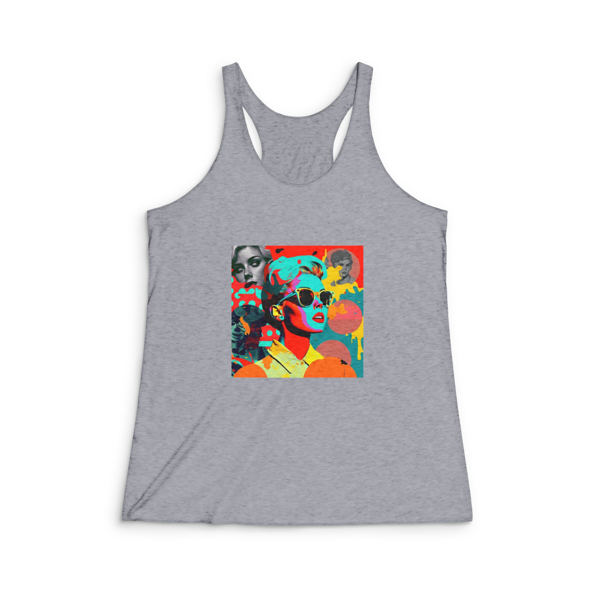 Close Up Woman With Sunglasses Colorful Background Generative Ai Womens Tri Blend Racerback Tank - Image 4
