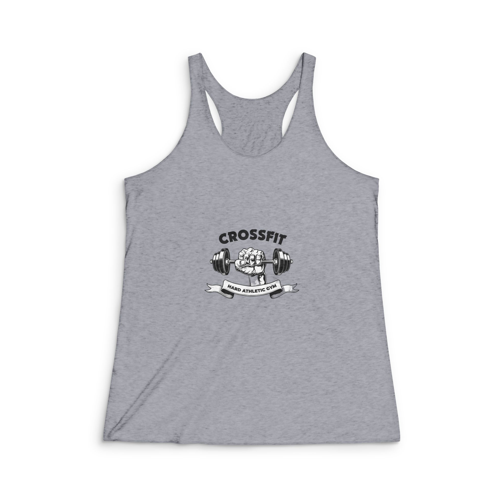 Hard Athletic Fitness Club Gym Vintage Emblem Bodybuilder Arm With Barbell Womens Tri Blend Racerback Tank - Image 4