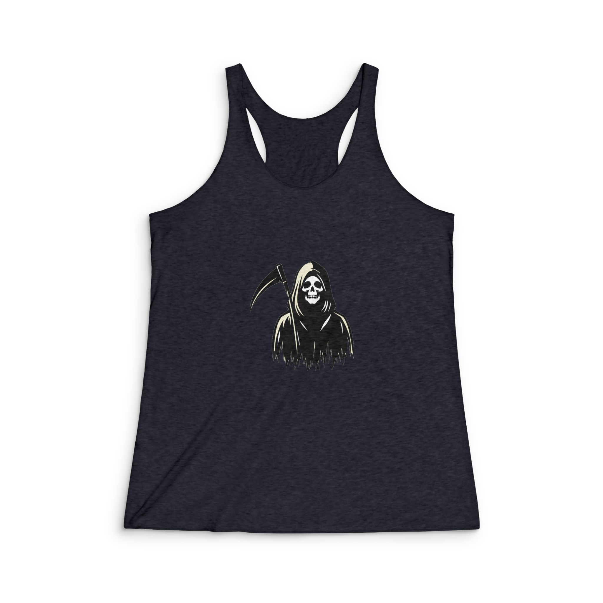 Grim Reaper Black White Silhouette (3) Womens Tri Blend Racerback Tank - Image 2