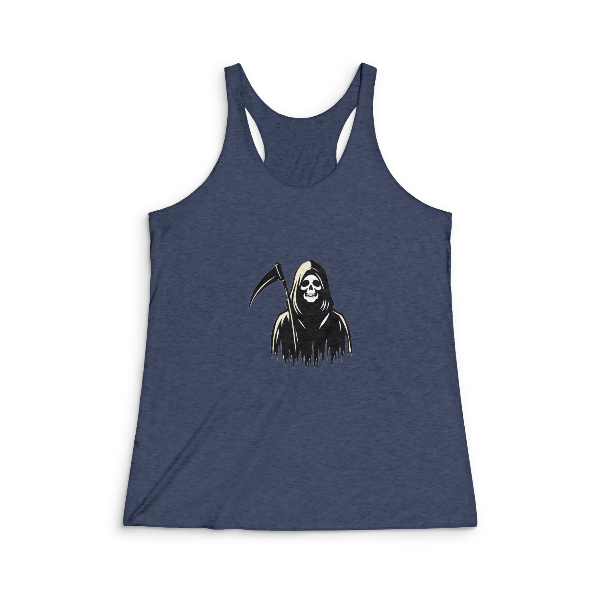 Grim Reaper Black White Silhouette (3) Womens Tri Blend Racerback Tank - Image 3