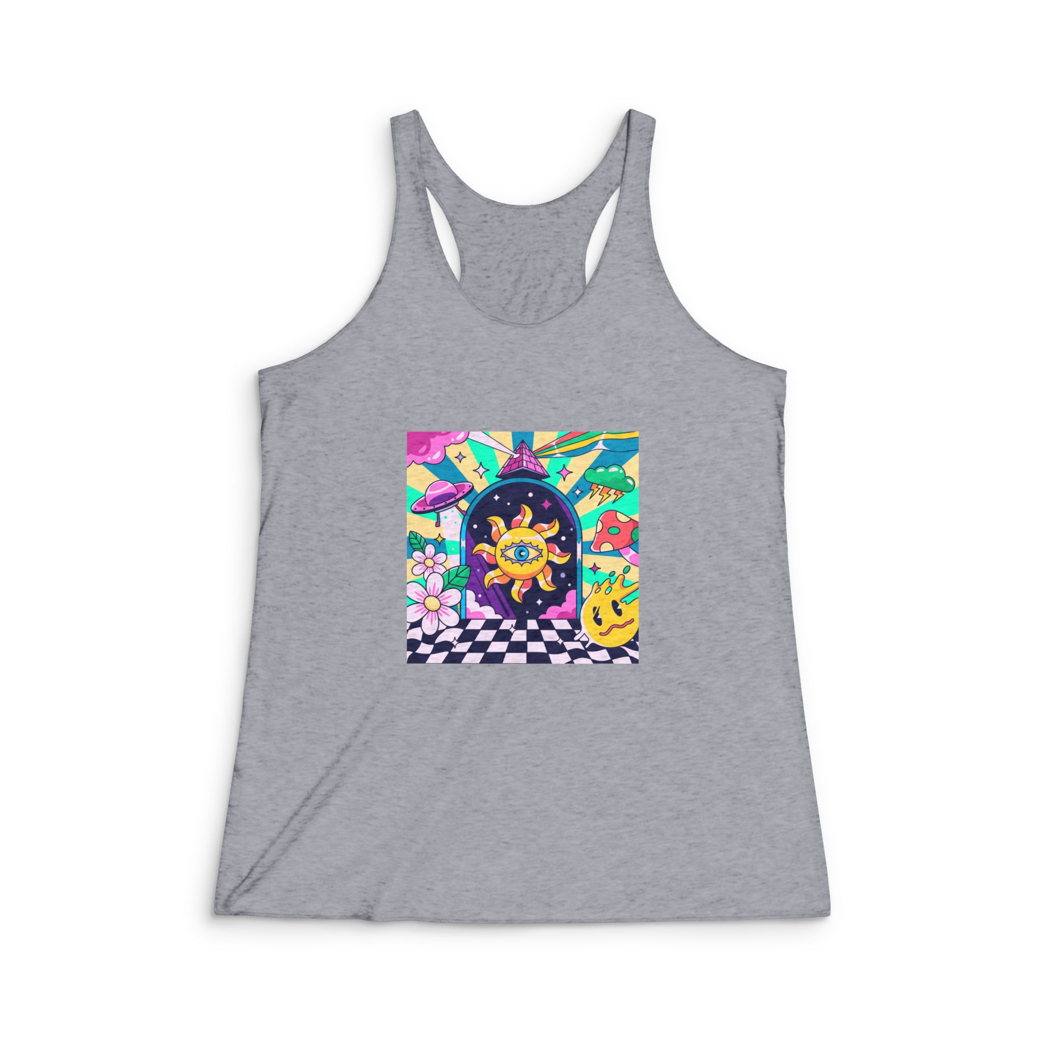 Hand Drawn Psychedelic Illustration Womens Tri Blend Racerback Tank - Image 4