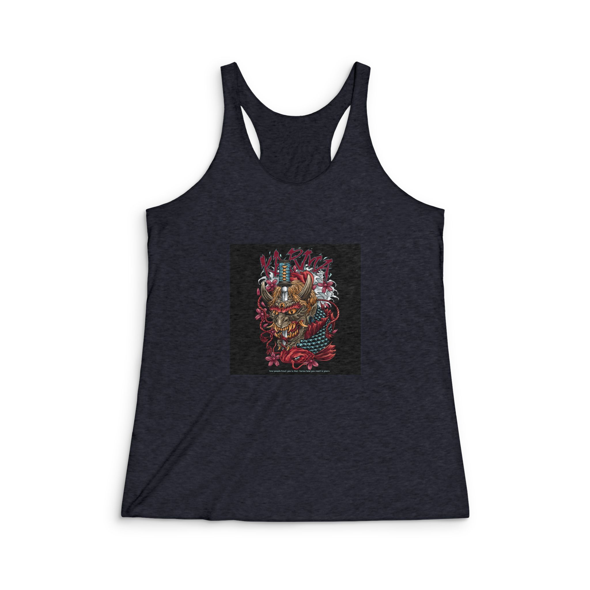 Hannya Katana With Text Illustration Womens Tri Blend Racerback Tank - Image 2