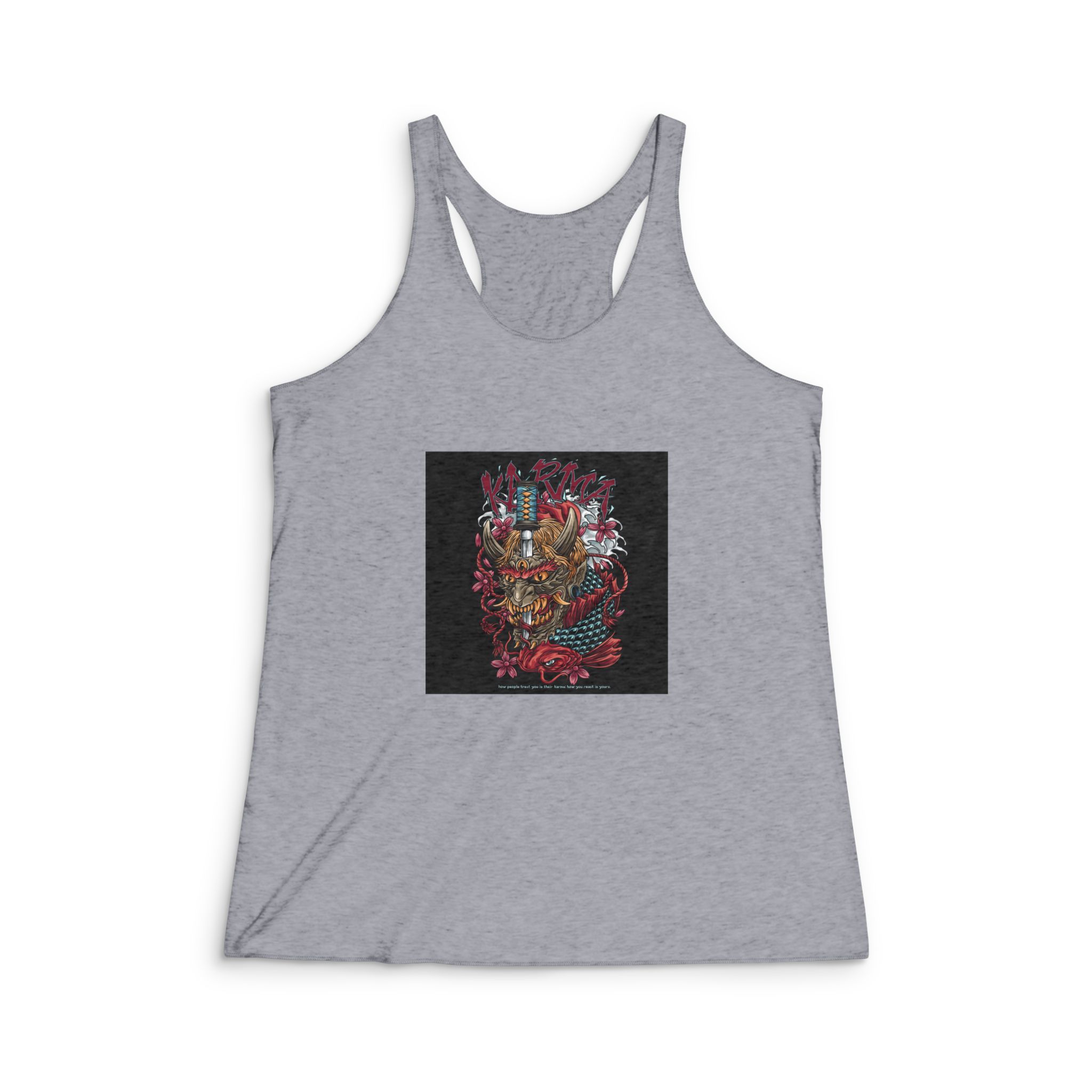 Hannya Katana With Text Illustration Womens Tri Blend Racerback Tank - Image 4