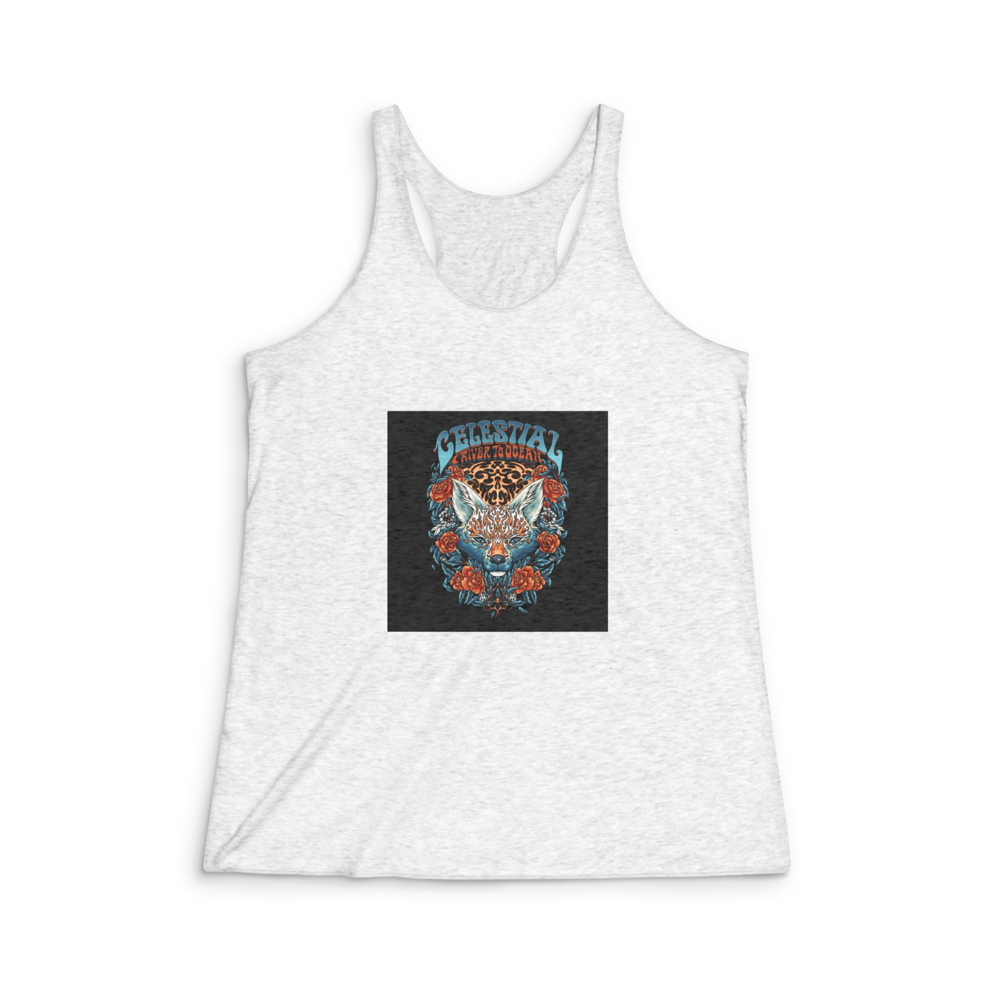 Kitsune With Text Illustration Womens Tri Blend Racerback Tank