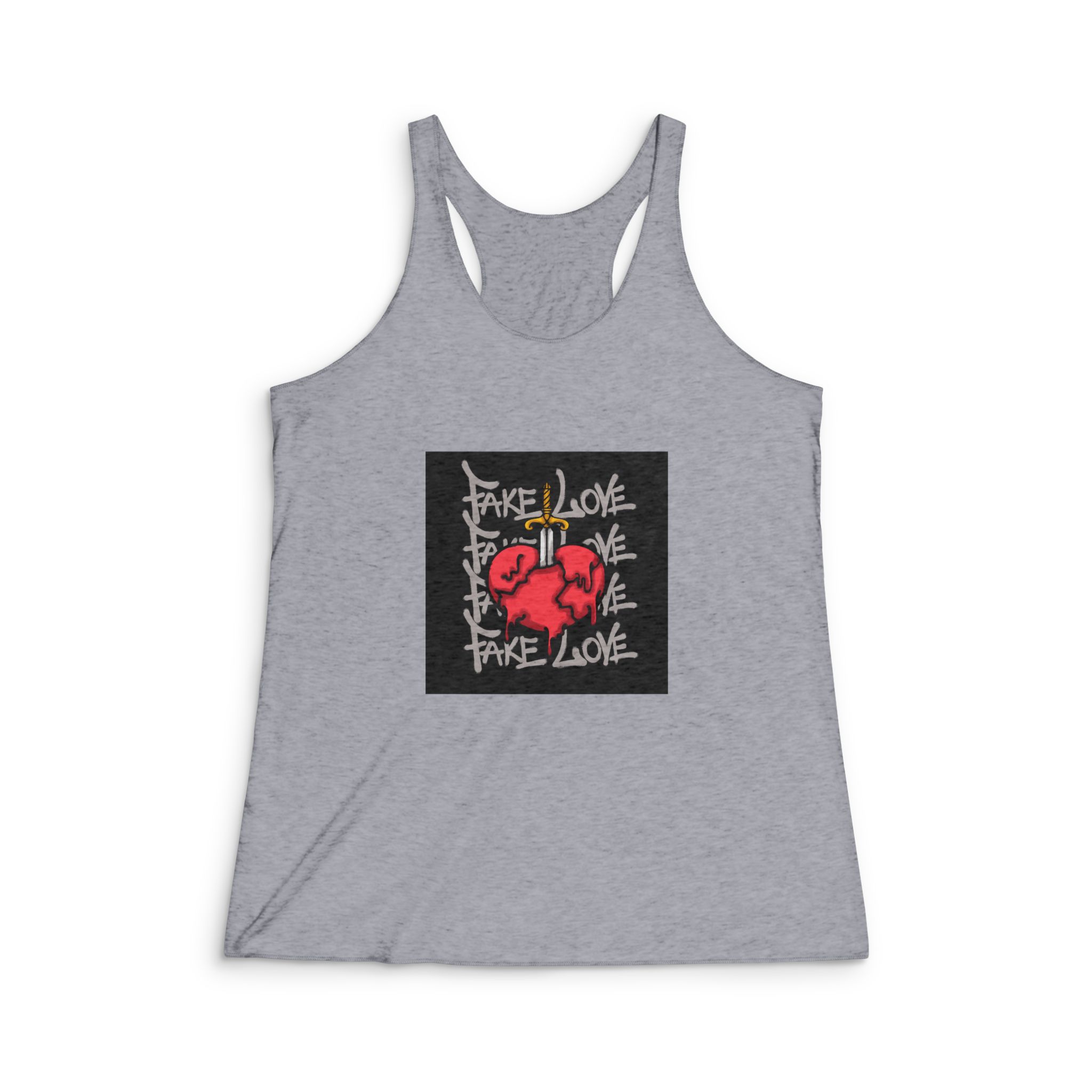 Heart Pierced By Sword Urban Streetwear T Shirt Design Womens Tri Blend Racerback Tank - Image 4