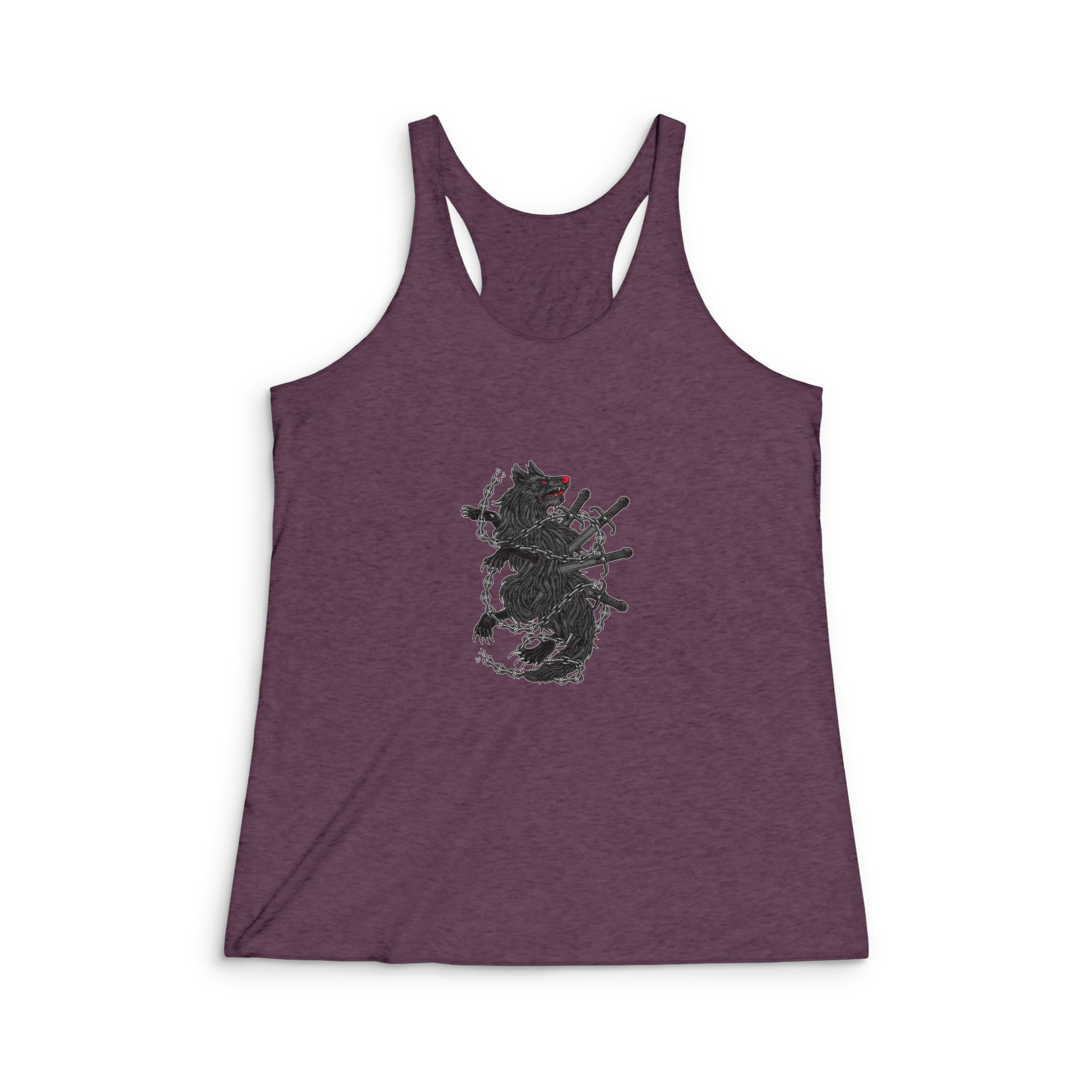 Haunted Wolf Was Stabbed Illustration Womens Tri Blend Racerback Tank - Image 5