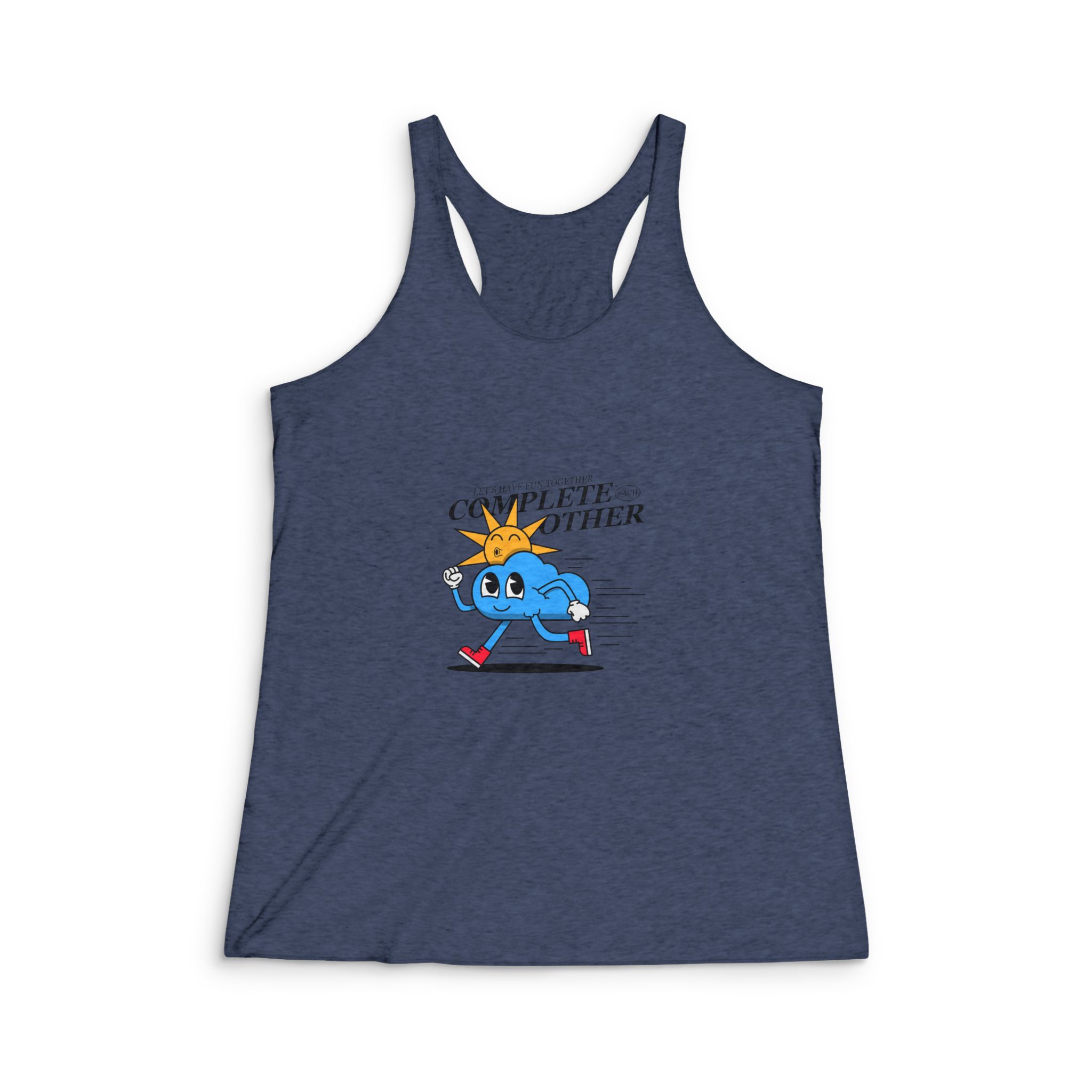Hand Drawn Illustration Friendly Sun Clouds Womens Tri Blend Racerback Tank - Image 3