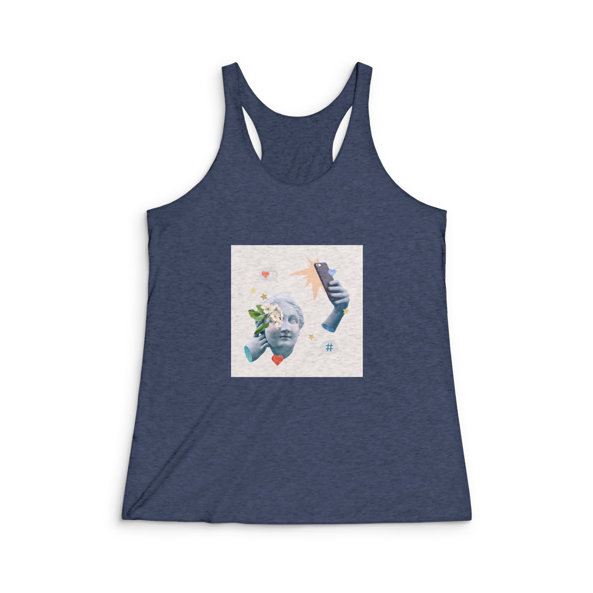 Creative Social Media Blogger Greek Statue Media Mix Post Womens Tri Blend Racerback Tank - Image 3