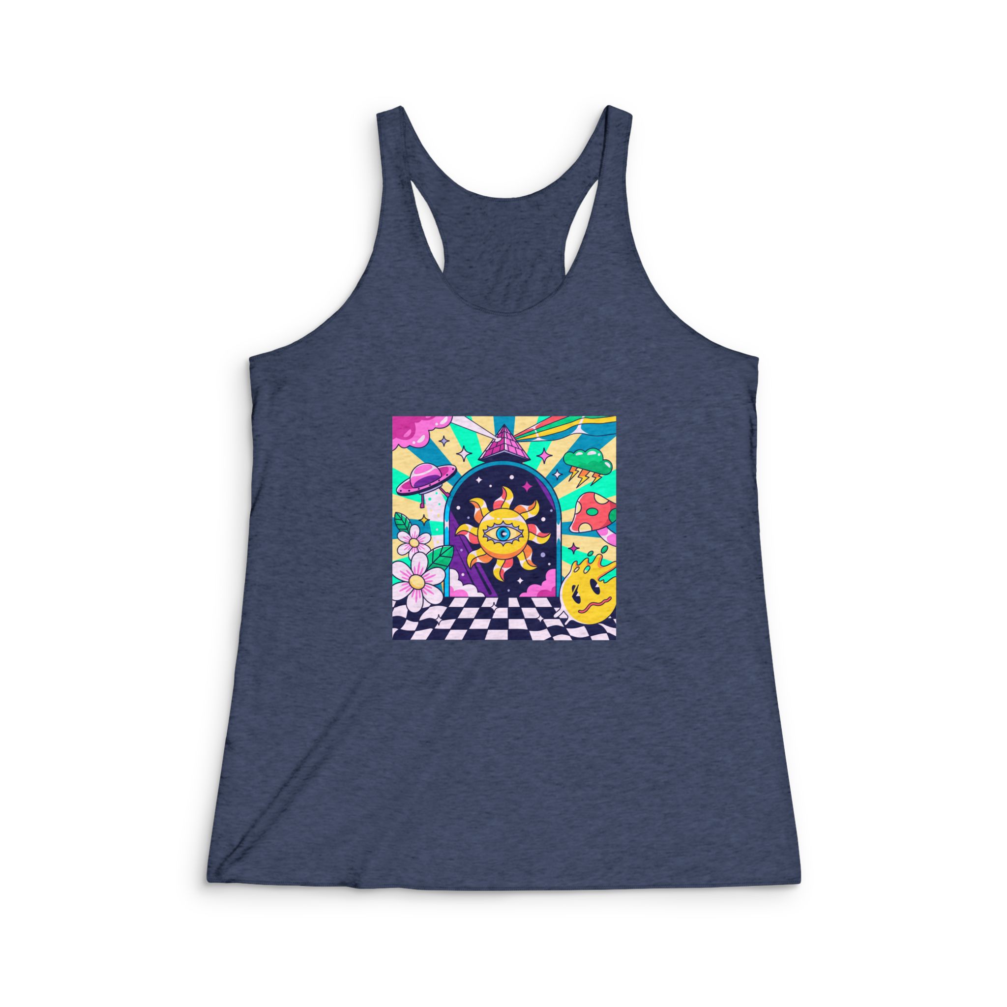 Hand Drawn Psychedelic Illustration Womens Tri Blend Racerback Tank - Image 3