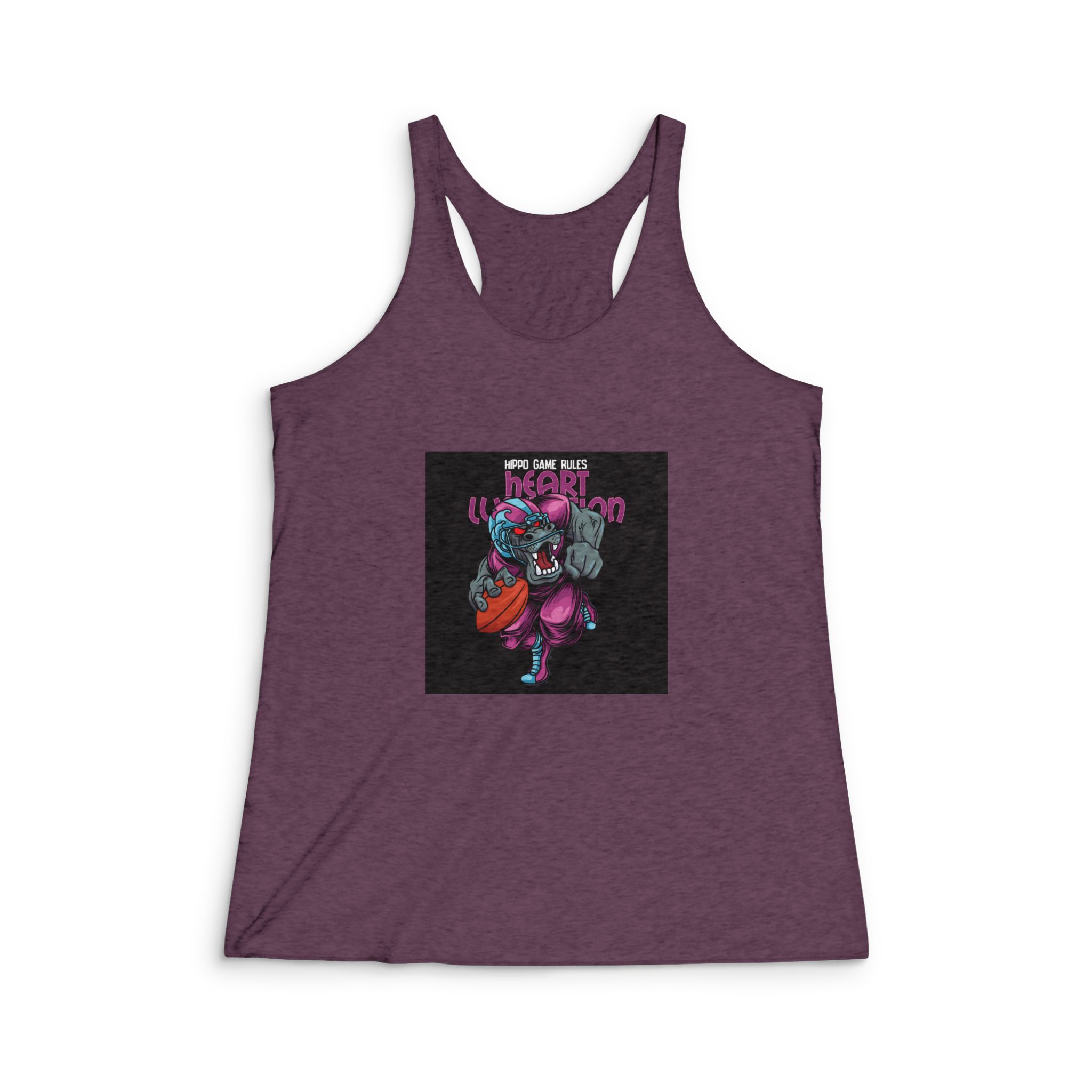 Hippo Mascot American Football With Text Illustration Womens Tri Blend Racerback Tank - Image 5