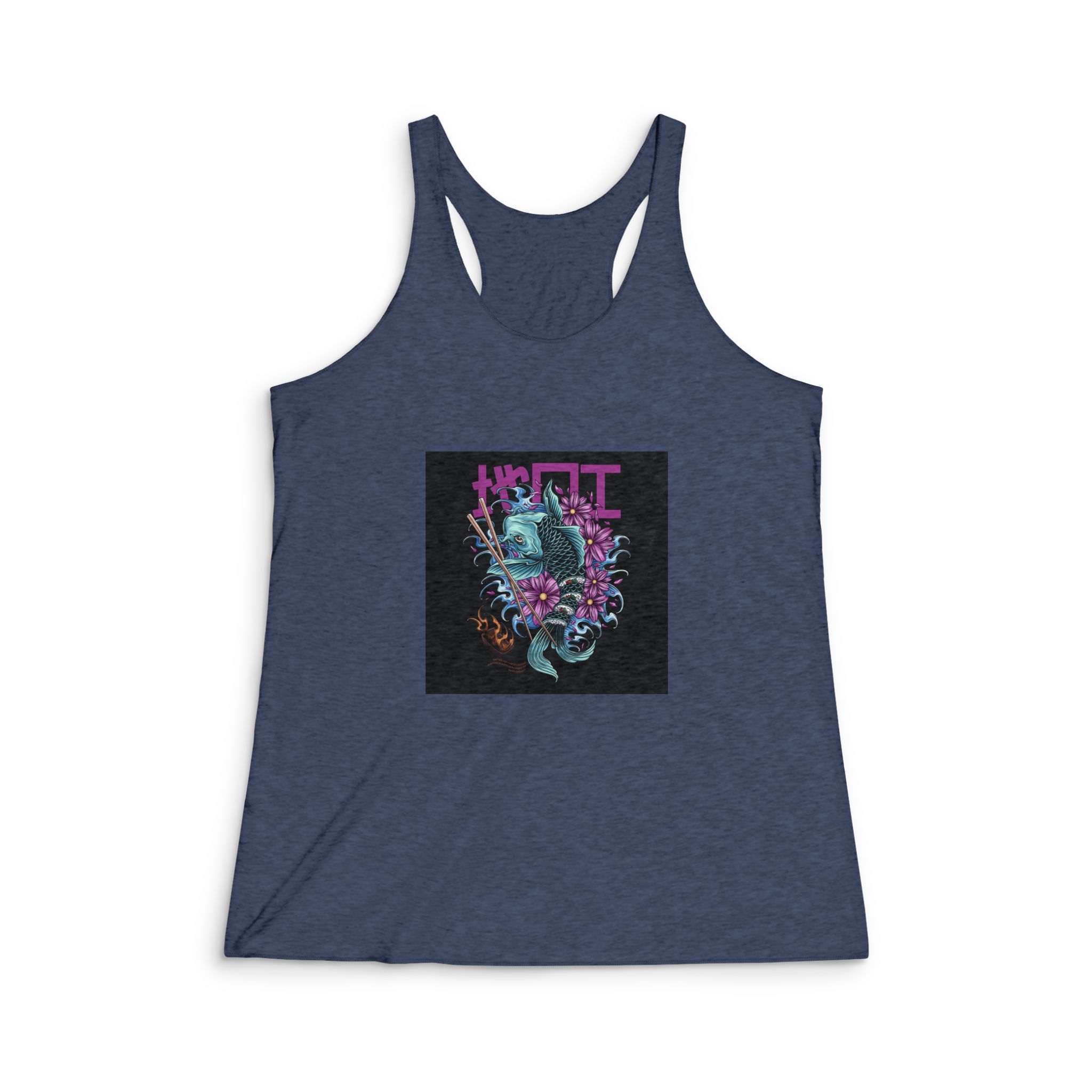 Koi Sushi With Text Illustration Womens Tri Blend Racerback Tank - Image 3