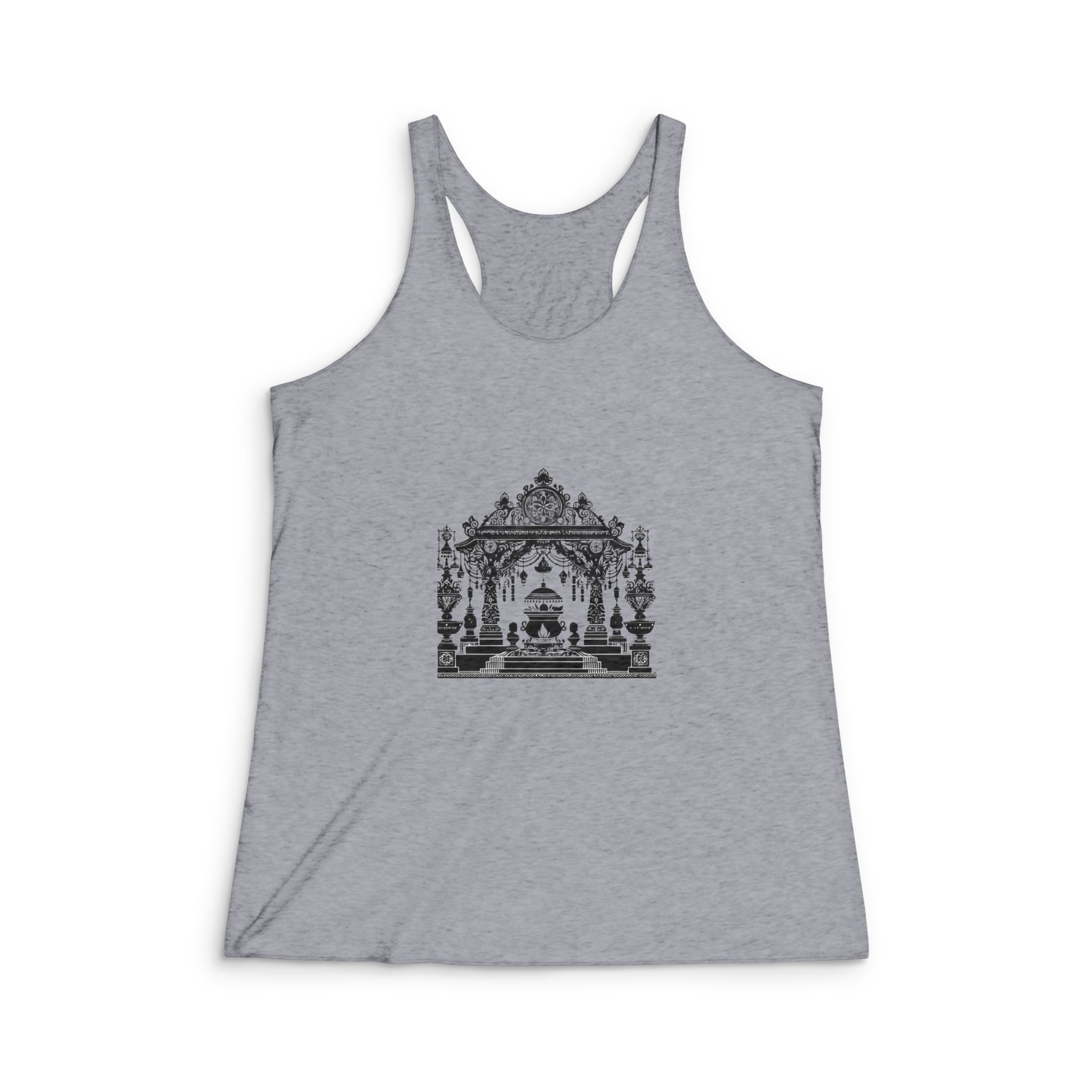 Intricate Puja Mandap Silhouettes Capturing Essence Festive Decor Black Colour Vactor Womens Tri Blend Racerback Tank - Image 4