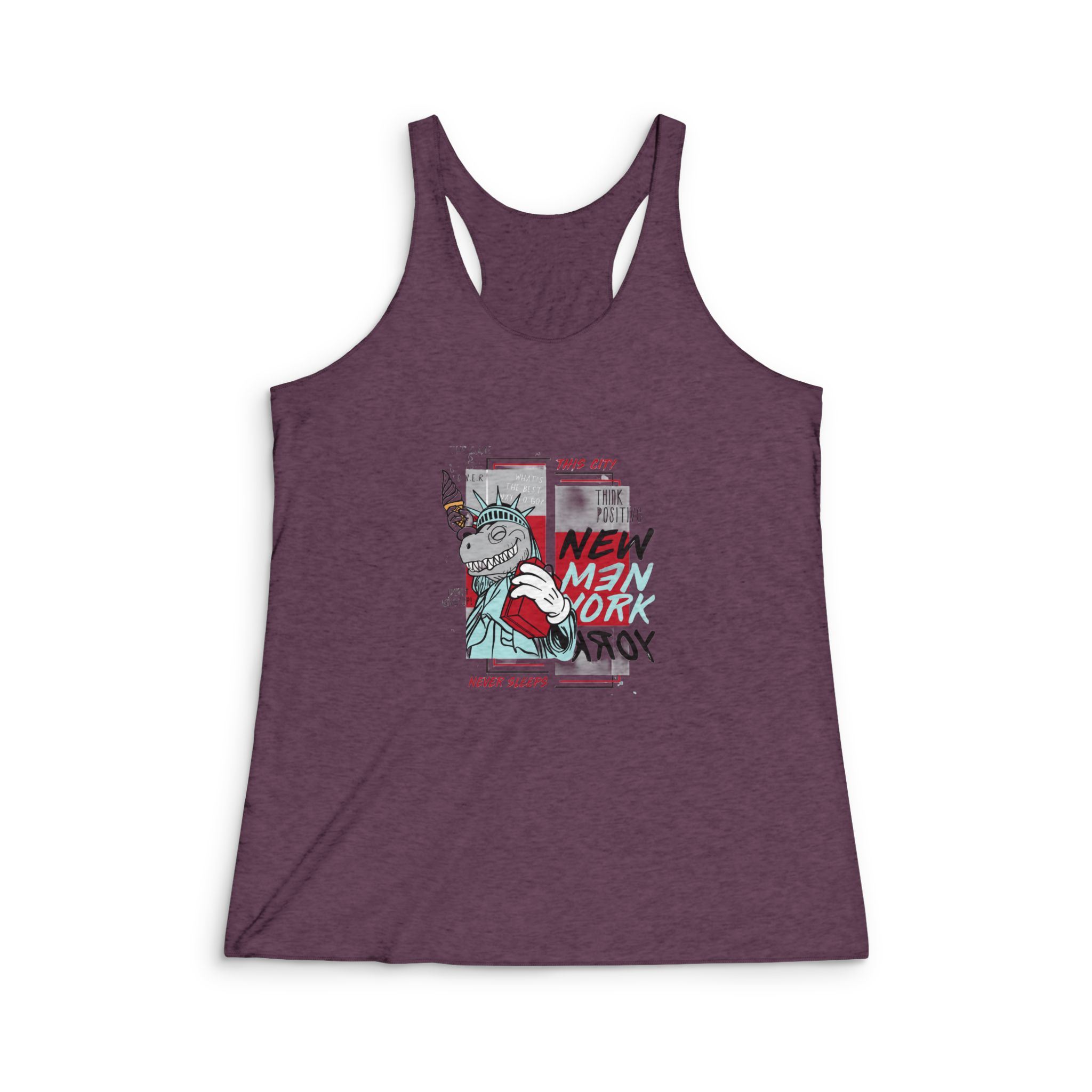 Hand Drawn Cool Dinosaur Womens Tri Blend Racerback Tank - Image 5