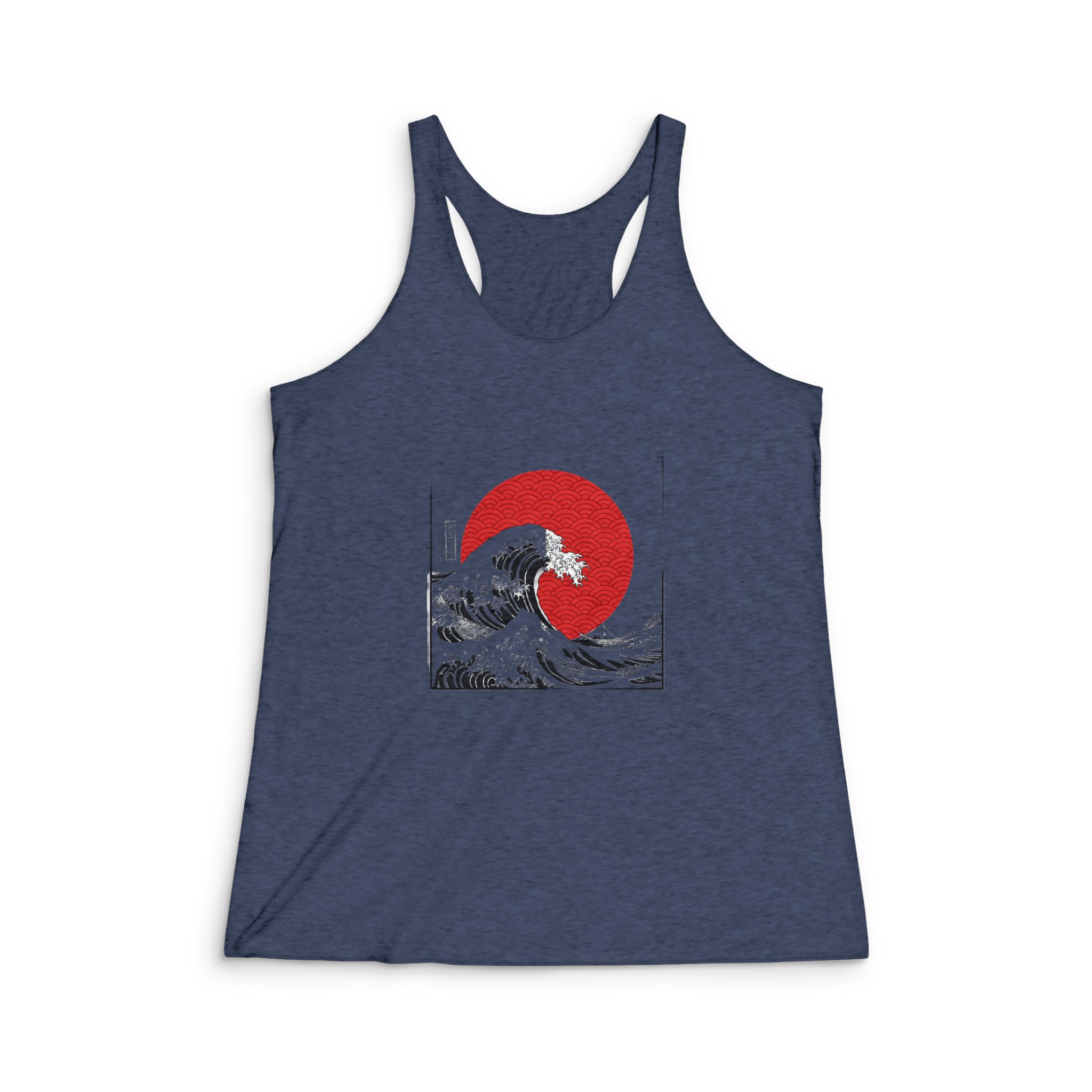 Japanesse Wave Design Womens Tri Blend Racerback Tank - Image 3
