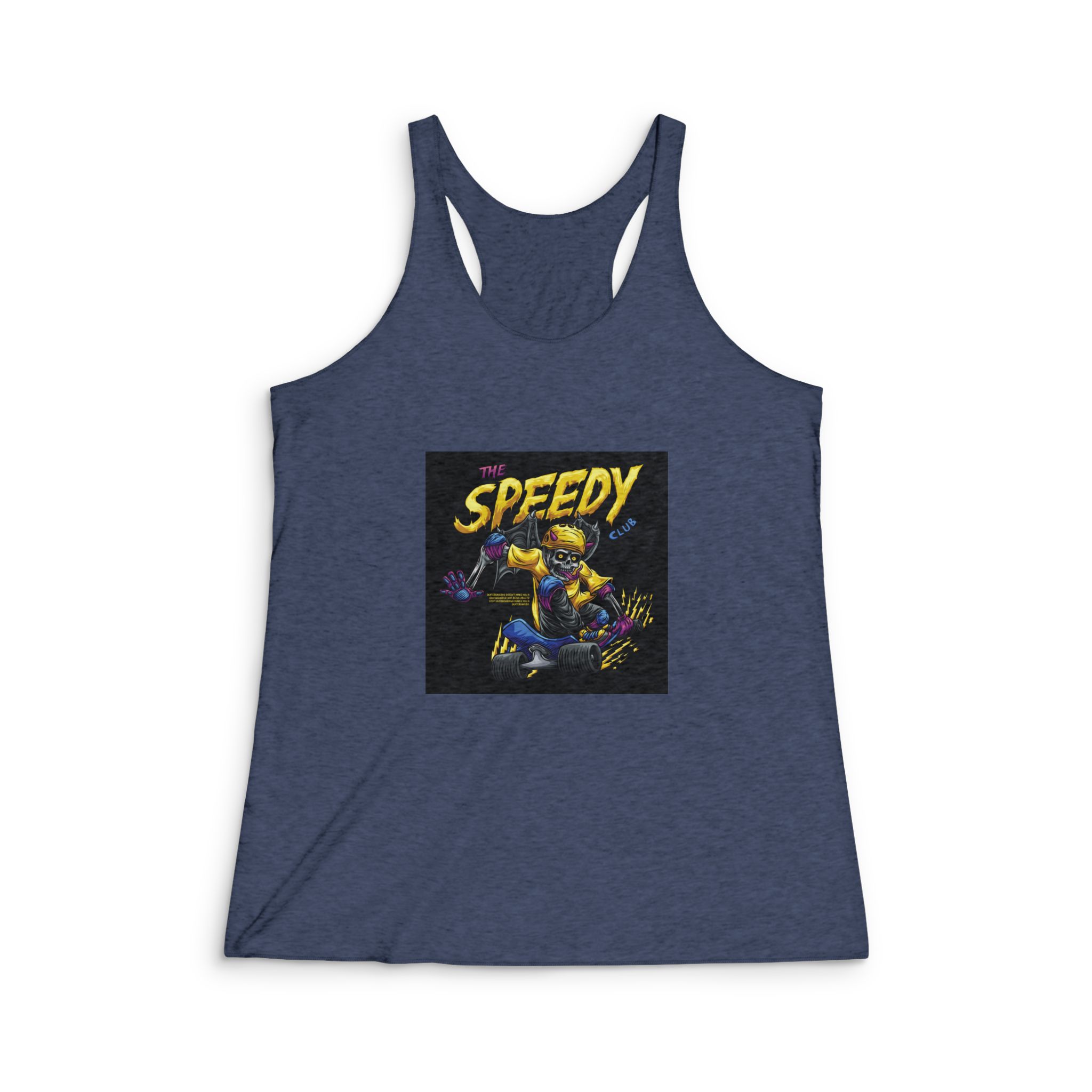 Cruiser Skeleton With Text Illustration Womens Tri Blend Racerback Tank - Image 3