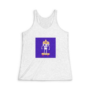 King Skull Riding Skateboard Cartoon Illustration T Shirt Sticker Womens Tri Blend Racerback Tank