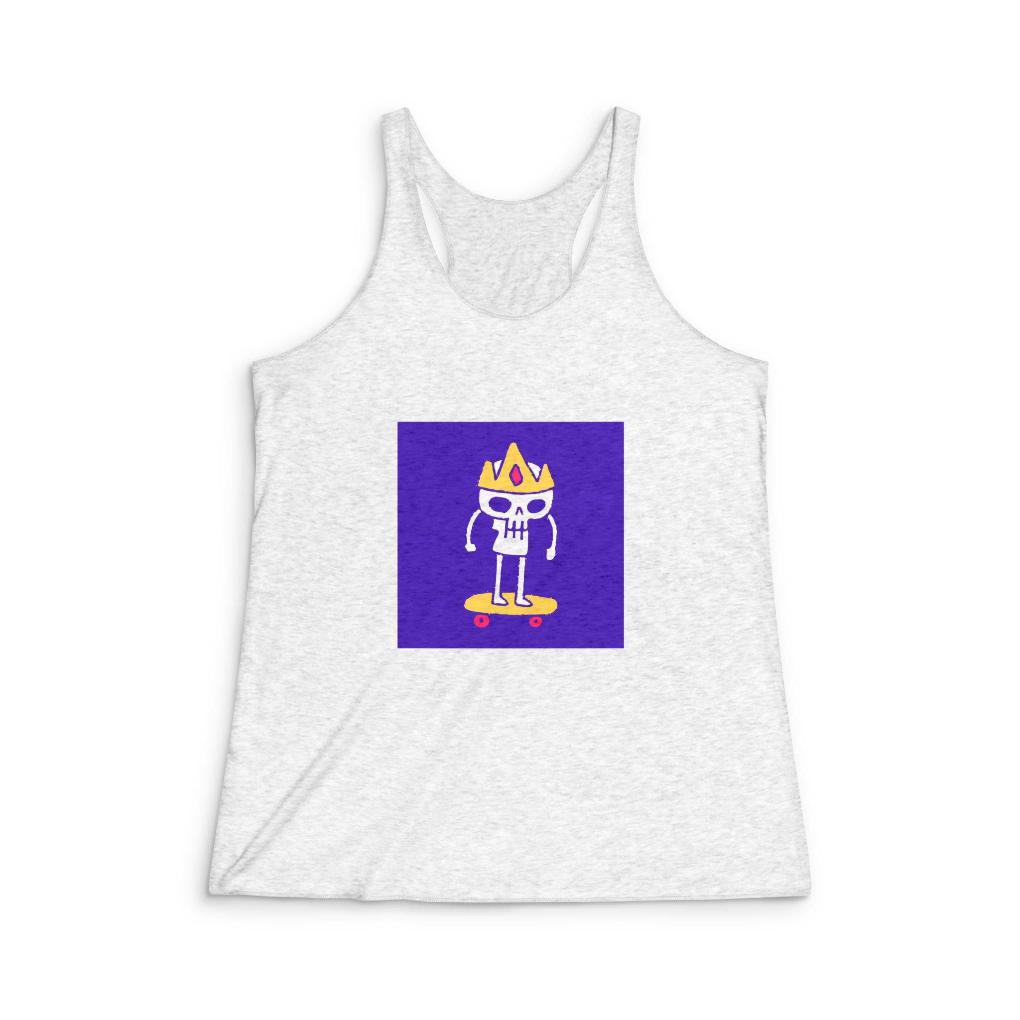 King Skull Riding Skateboard Cartoon Illustration T Shirt Sticker Womens Tri Blend Racerback Tank
