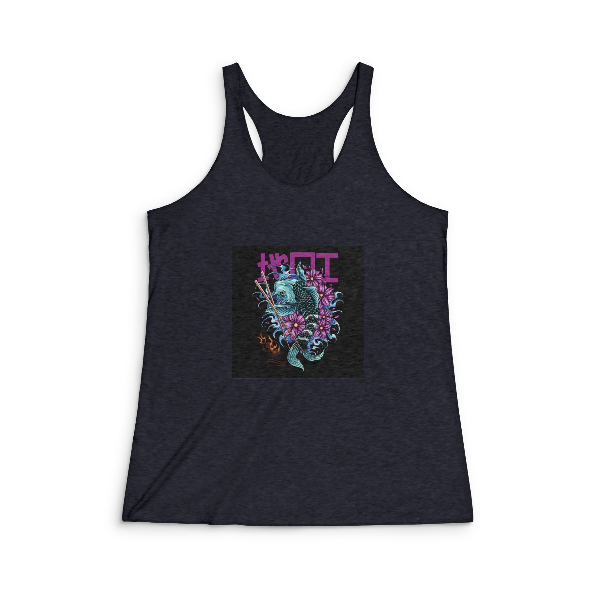 Koi Sushi With Text Illustration Womens Tri Blend Racerback Tank - Image 2