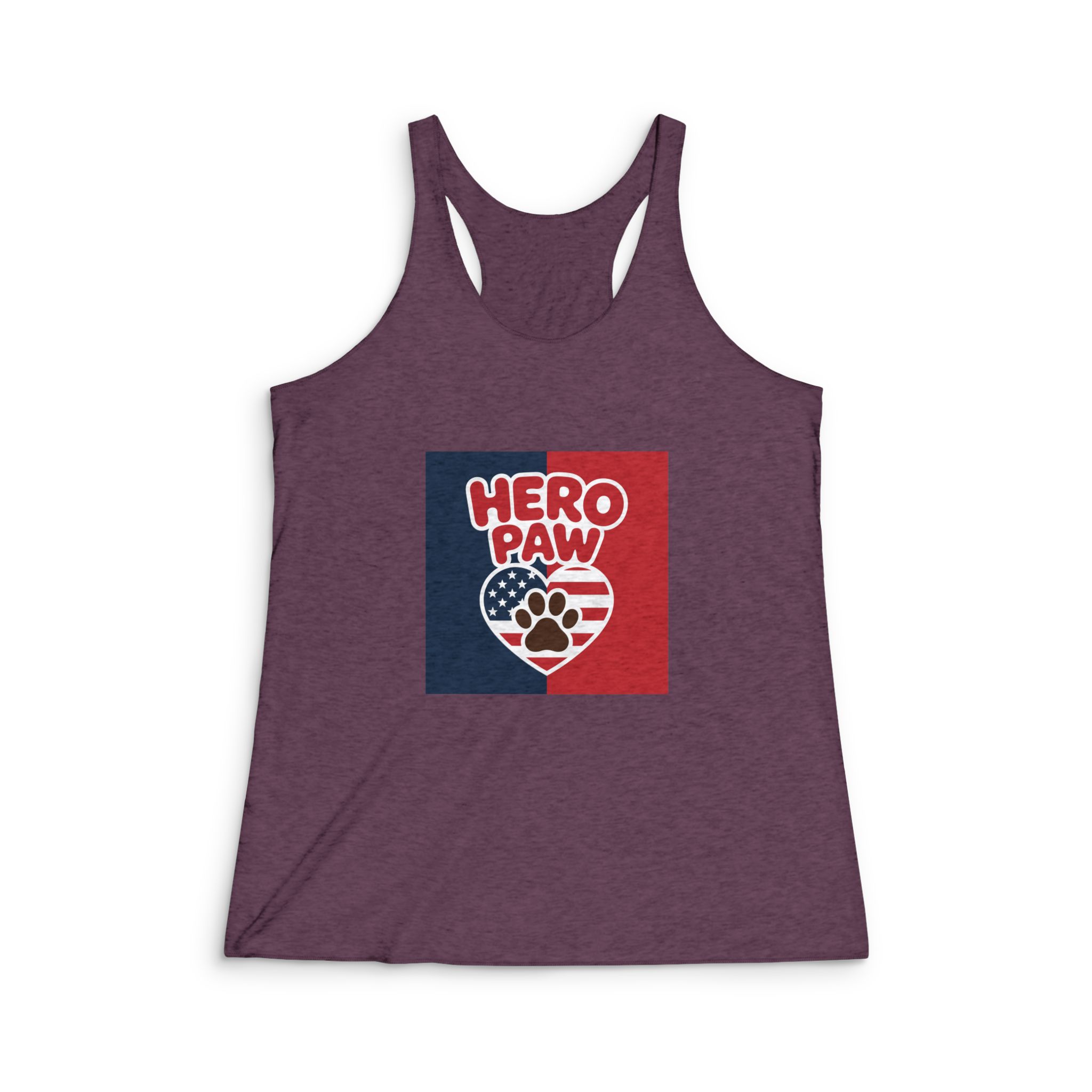 Hero Paw Patriotic Heart With American Flag Paw Print Womens Tri Blend Racerback Tank - Image 5