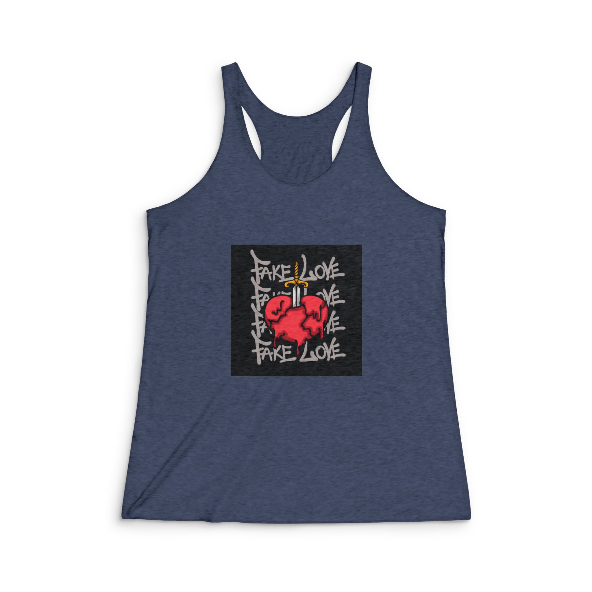 Heart Pierced By Sword Urban Streetwear T Shirt Design Womens Tri Blend Racerback Tank - Image 3