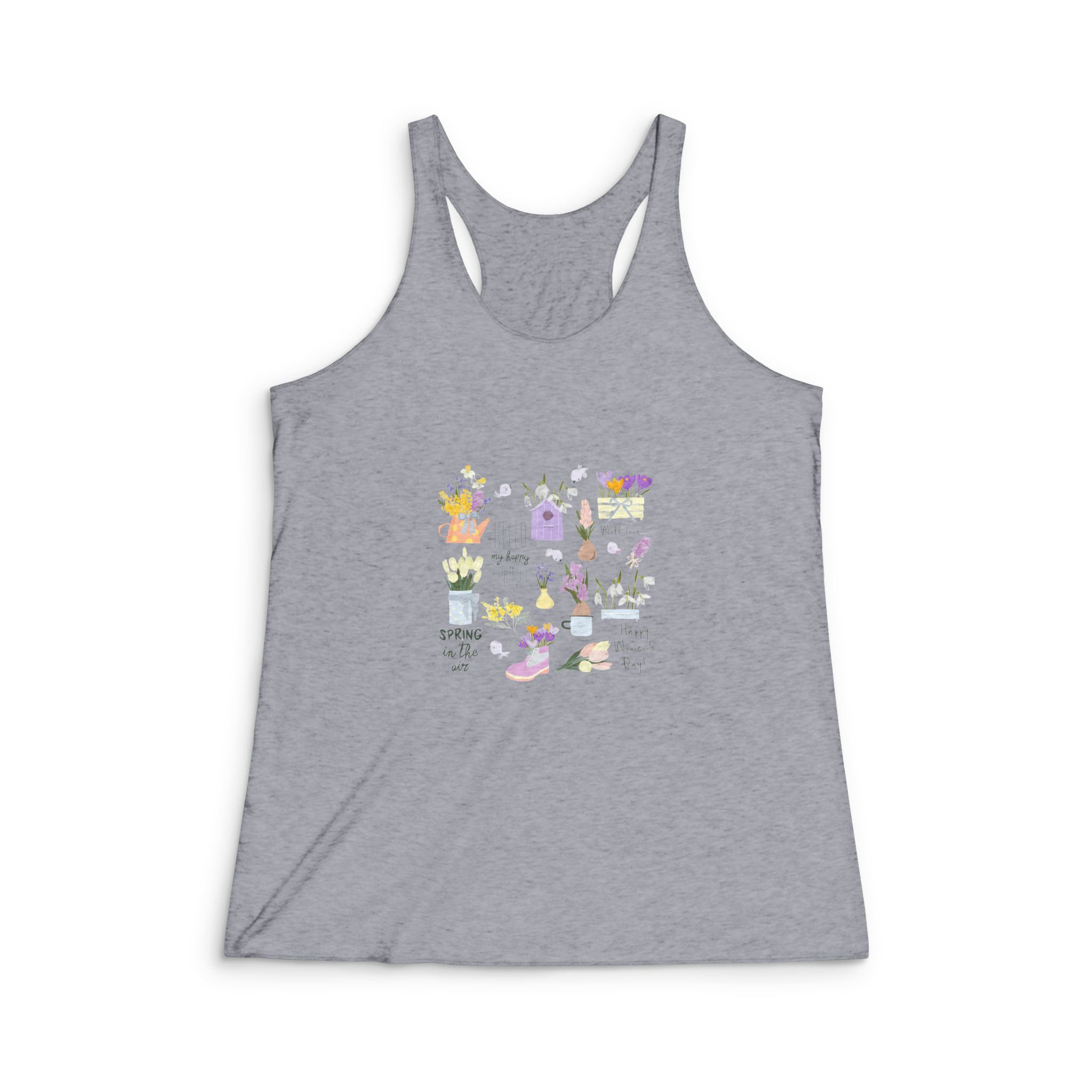 Hello My Happy Spring Womens Tri Blend Racerback Tank - Image 4