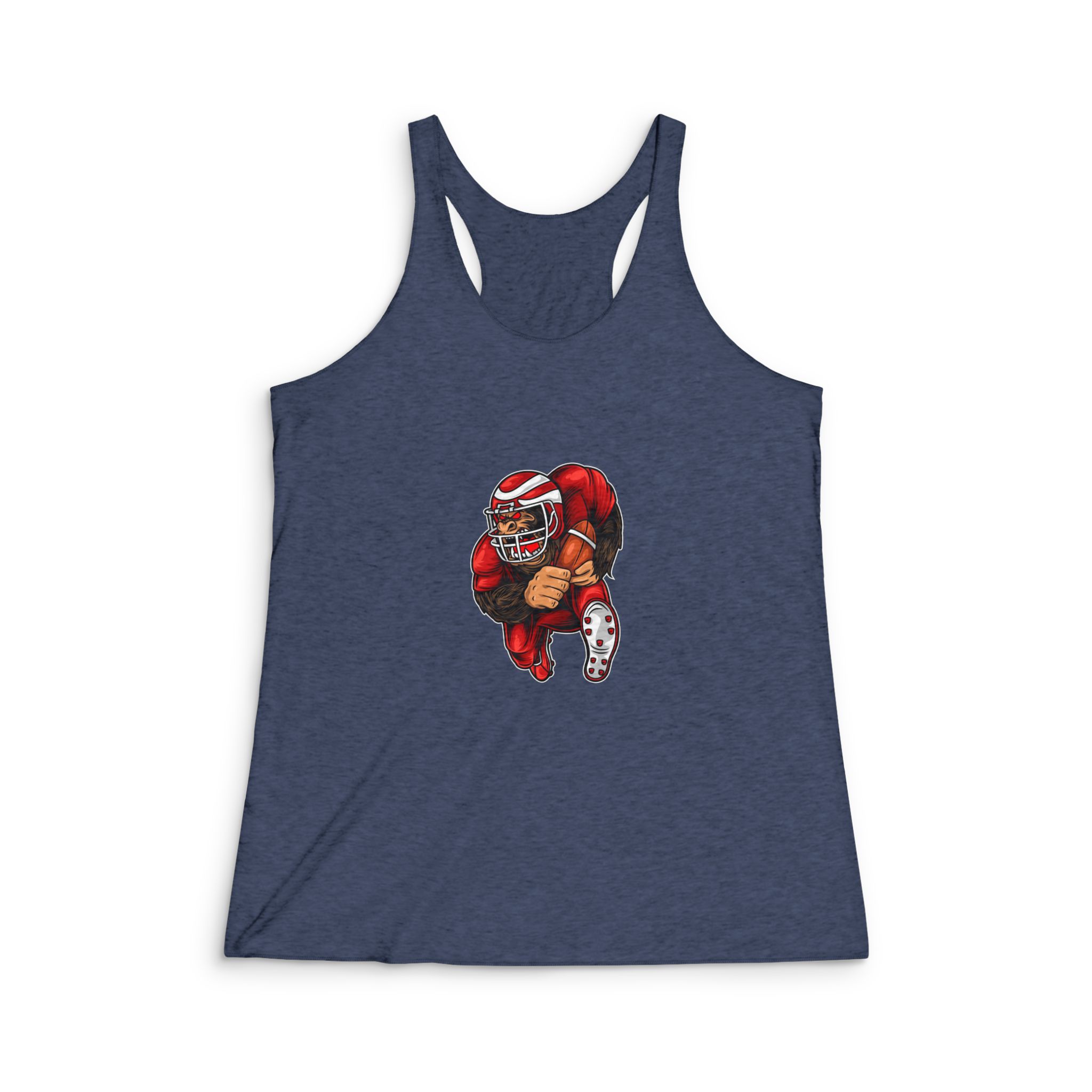 Gorilla Mascot American Football Illustration Womens Tri Blend Racerback Tank - Image 3