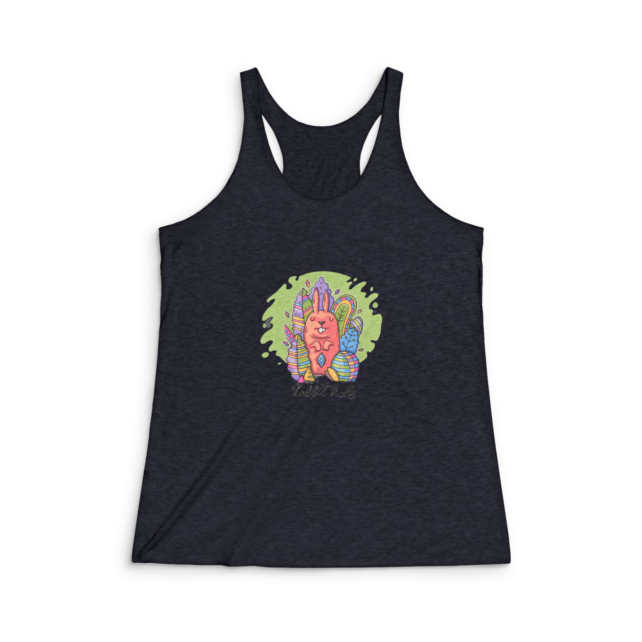 Cute Rabbit Among Decorative Leaves Womens Tri Blend Racerback Tank - Image 2