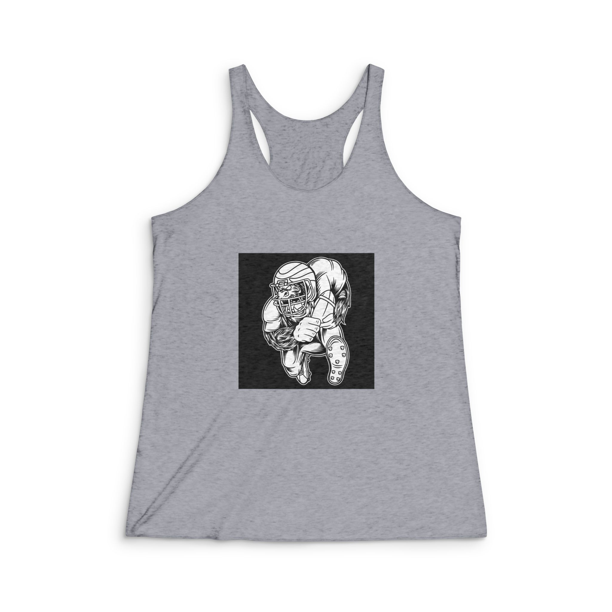 Gorilla Mascot American Football Black White Illustration Womens Tri Blend Racerback Tank - Image 4