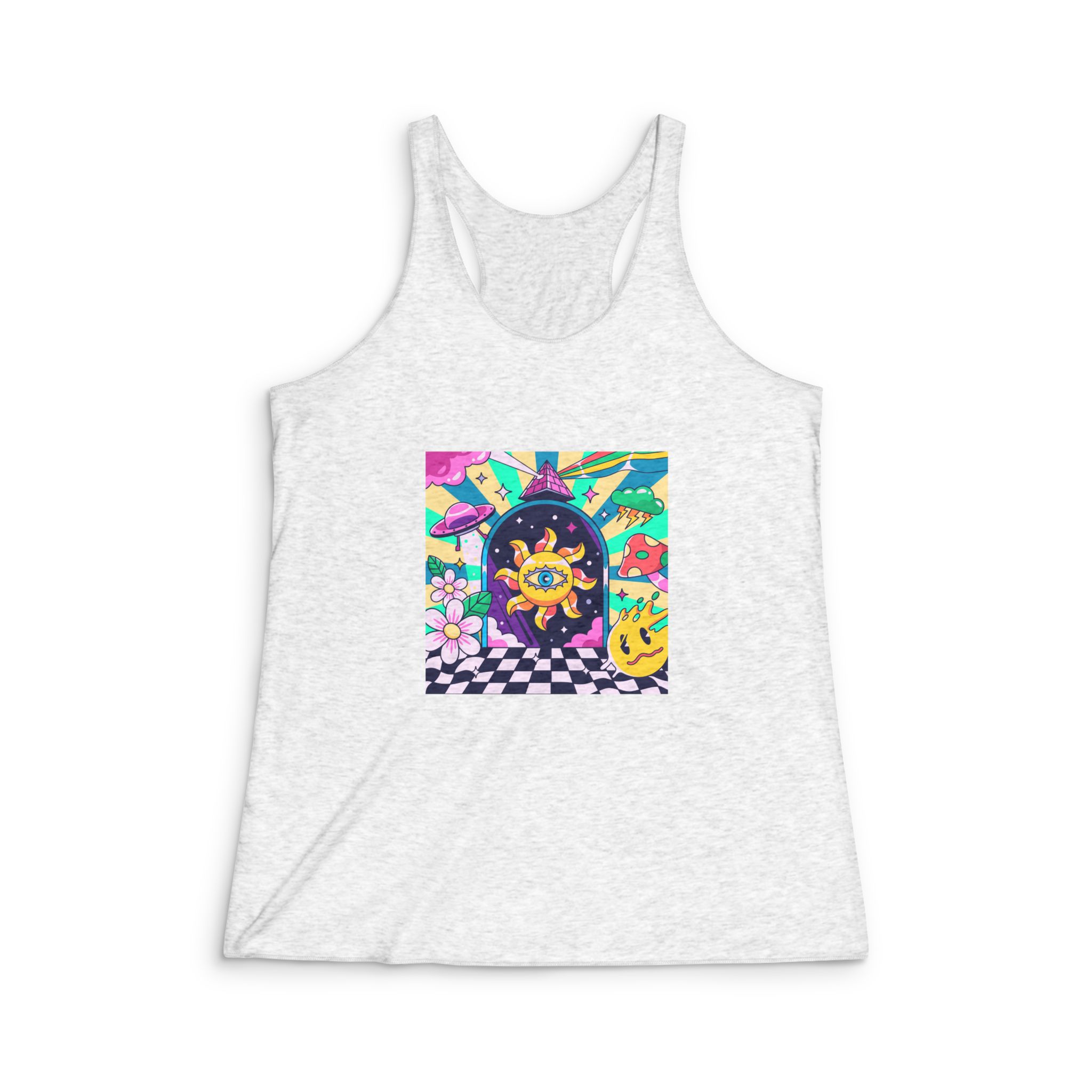 Hand Drawn Psychedelic Illustration Womens Tri Blend Racerback Tank