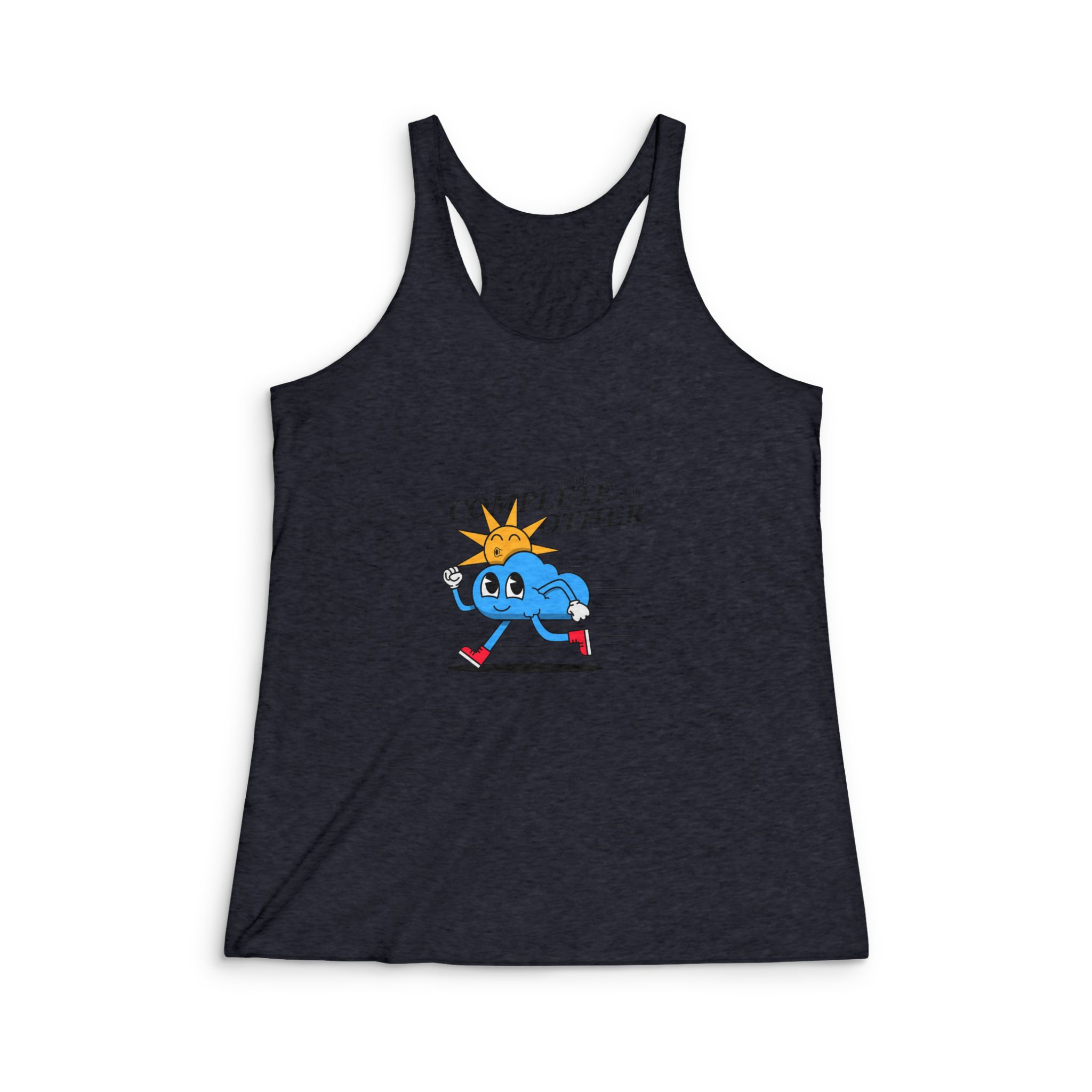 Hand Drawn Illustration Friendly Sun Clouds Womens Tri Blend Racerback Tank - Image 2