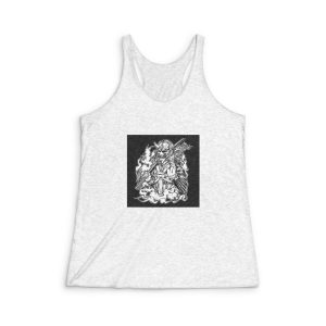 Hannya Style With Katana Black White Illustration Womens Tri Blend Racerback Tank