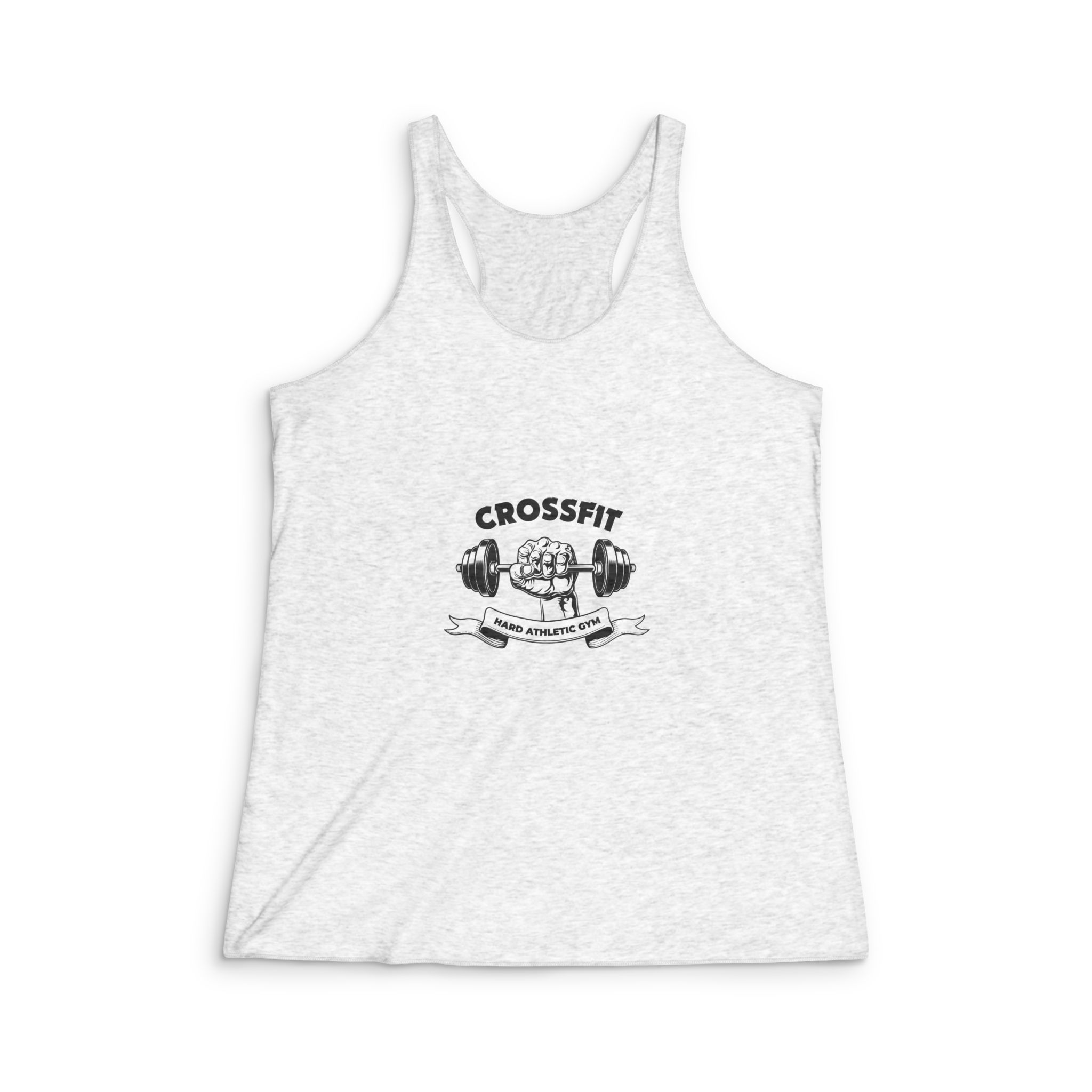 Hard Athletic Fitness Club Gym Vintage Emblem Bodybuilder Arm With Barbell Womens Tri Blend Racerback Tank