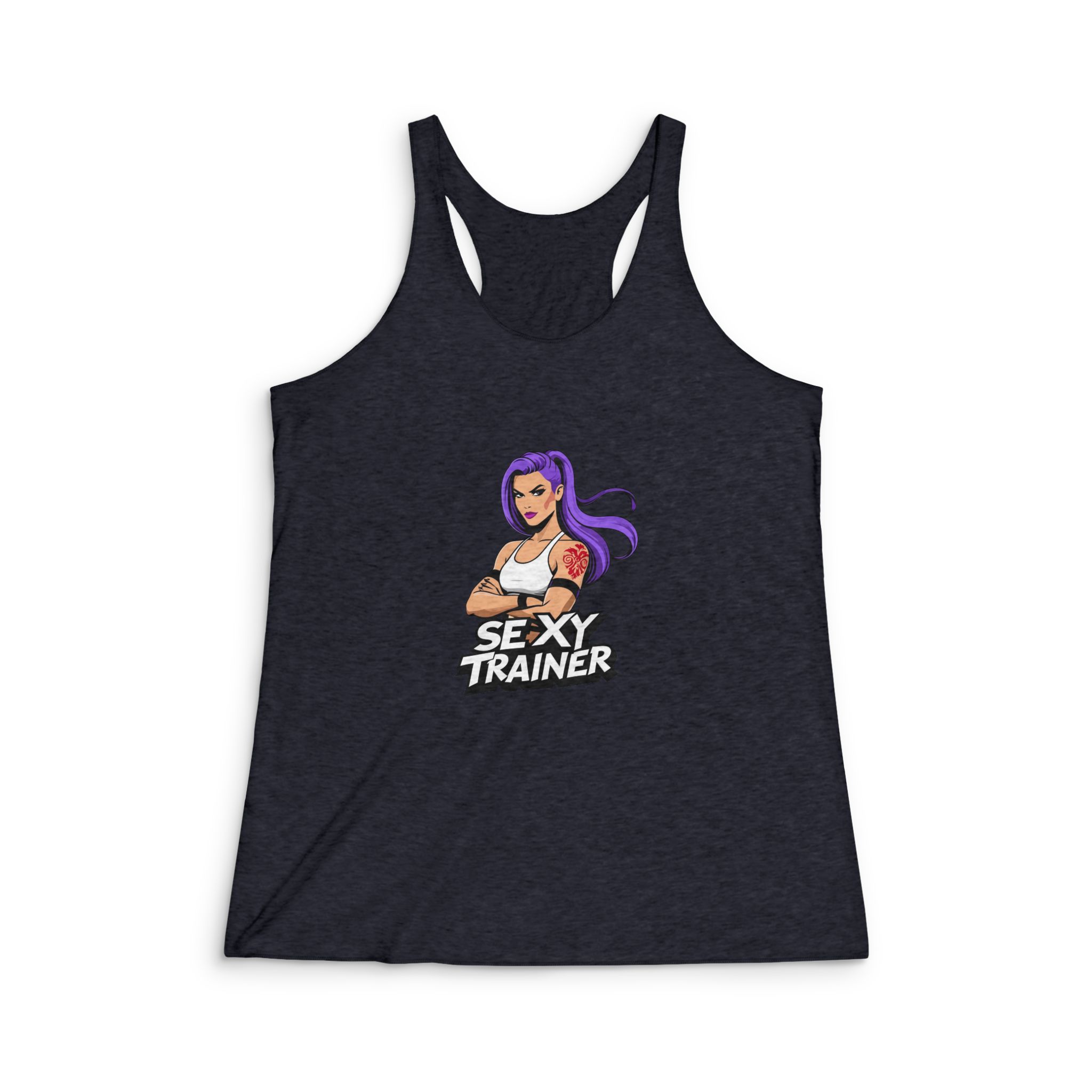 Empowering Fitness Logo Design Featuring Strong Female Athlete Womens Tri Blend Racerback Tank - Image 2