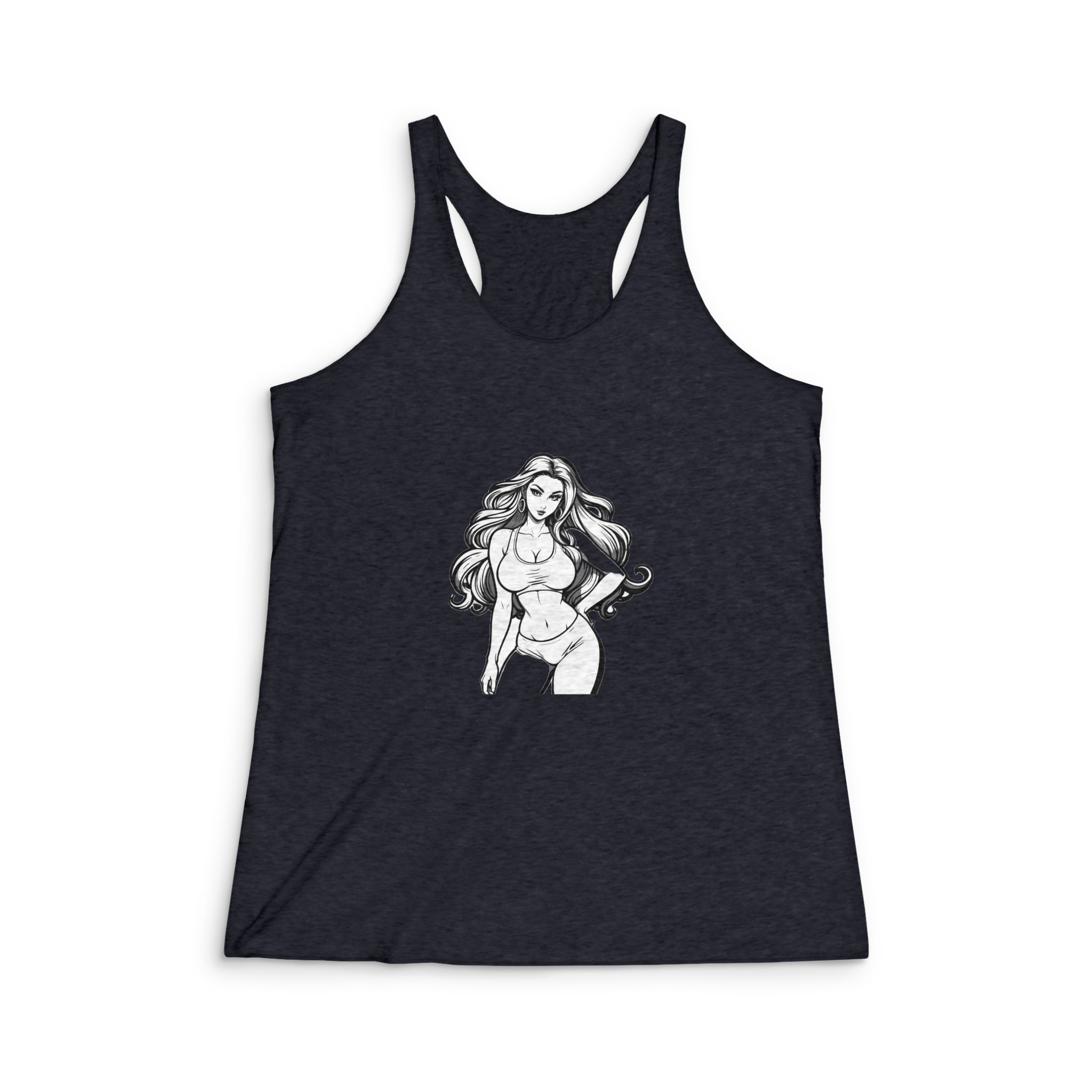 Coloring Page Beautiful Girl 5 Womens Tri Blend Racerback Tank - Image 2