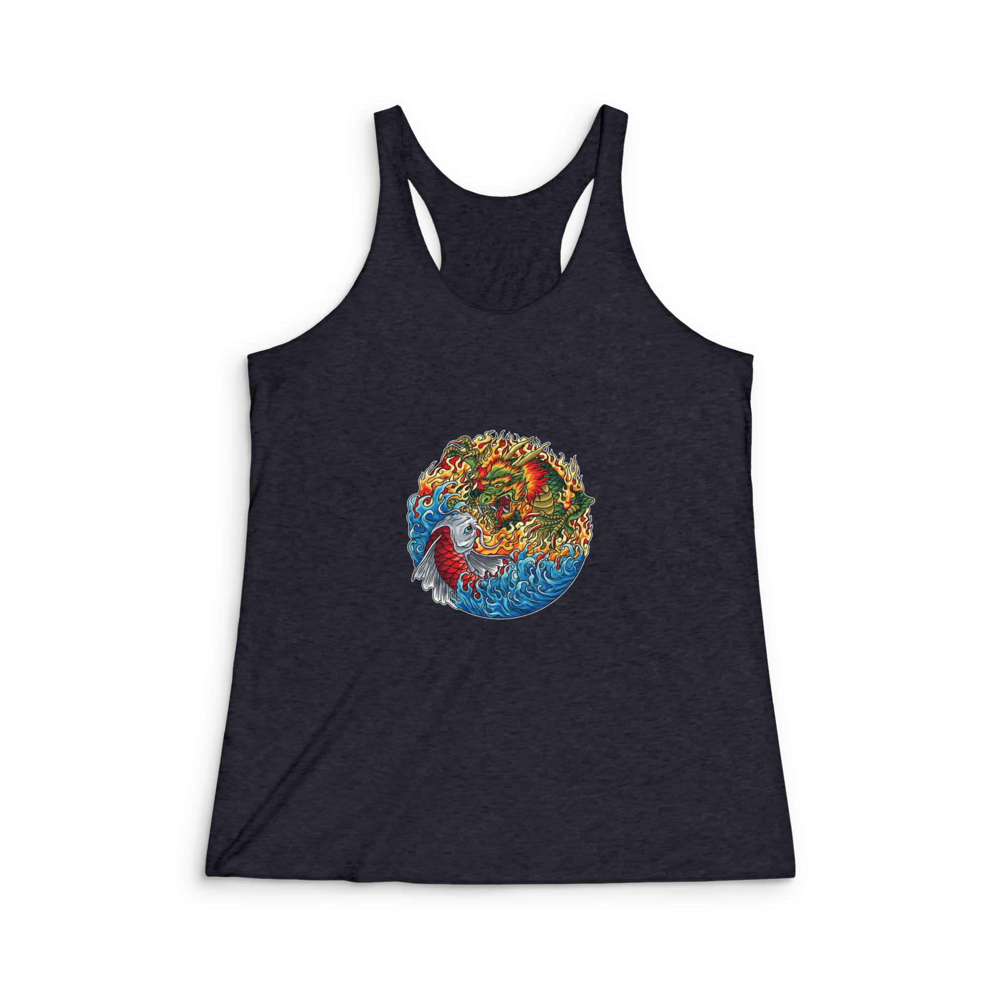 Koi Dragon Illustration Womens Tri Blend Racerback Tank - Image 2
