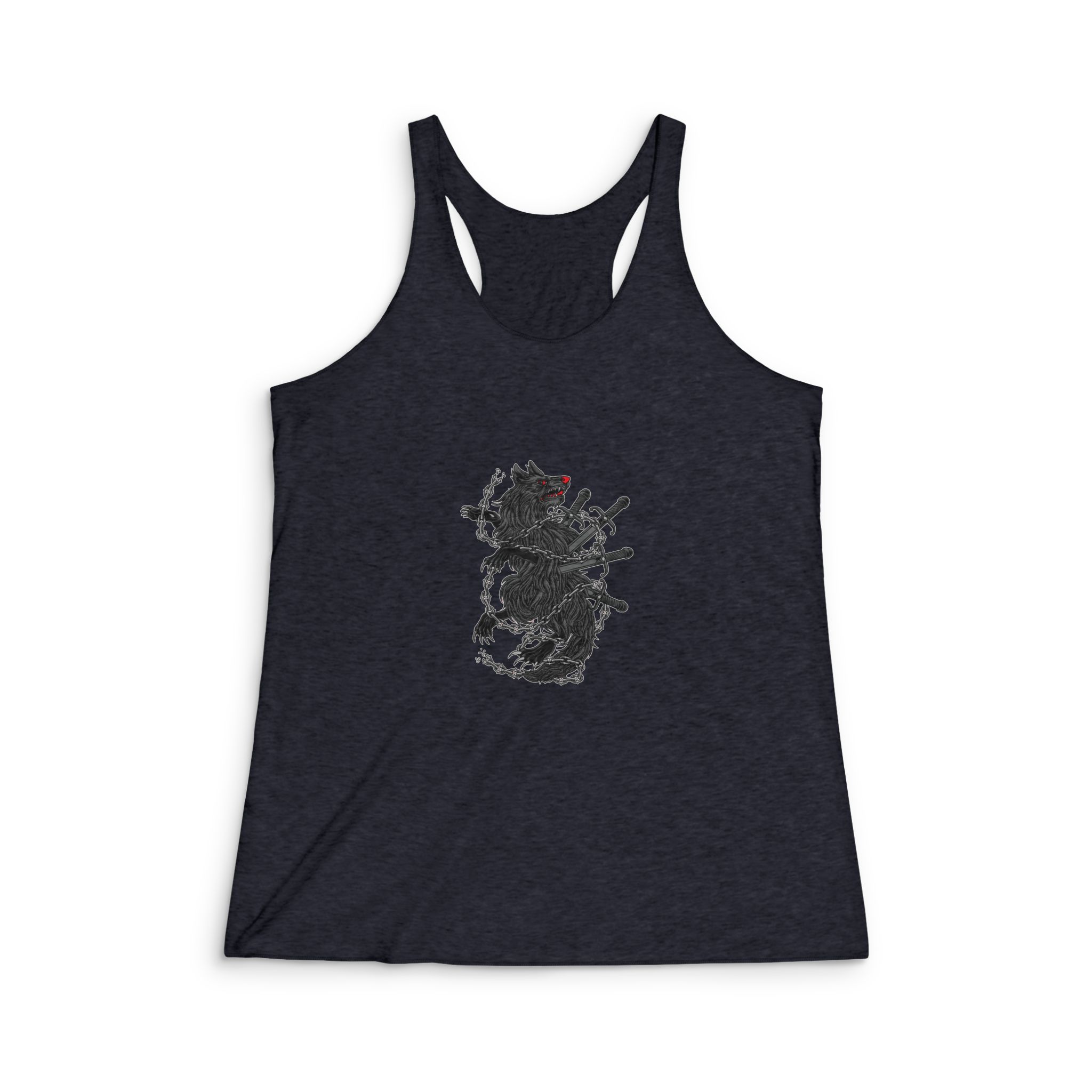 Haunted Wolf Was Stabbed Illustration Womens Tri Blend Racerback Tank - Image 2