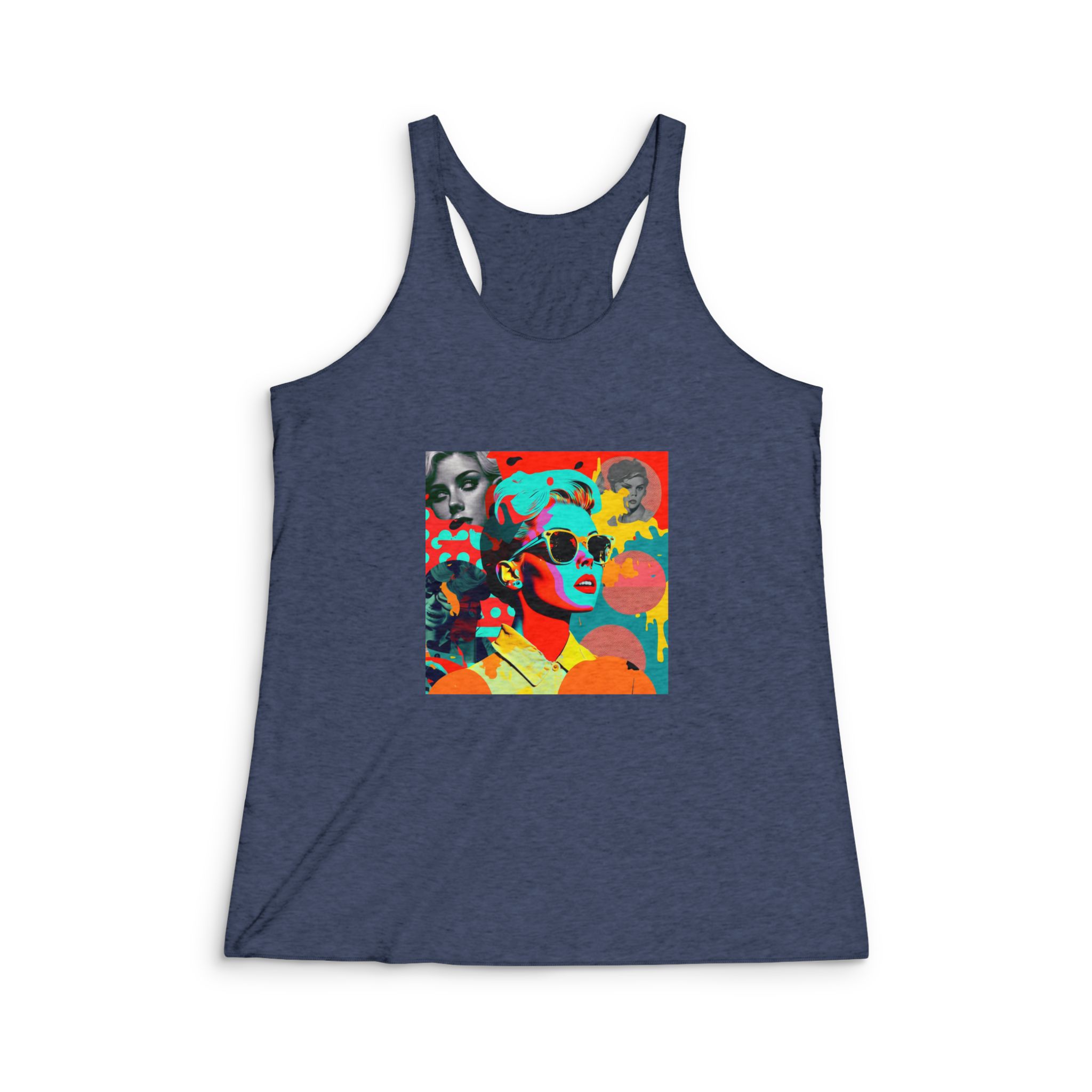 Close Up Woman With Sunglasses Colorful Background Generative Ai Womens Tri Blend Racerback Tank - Image 3