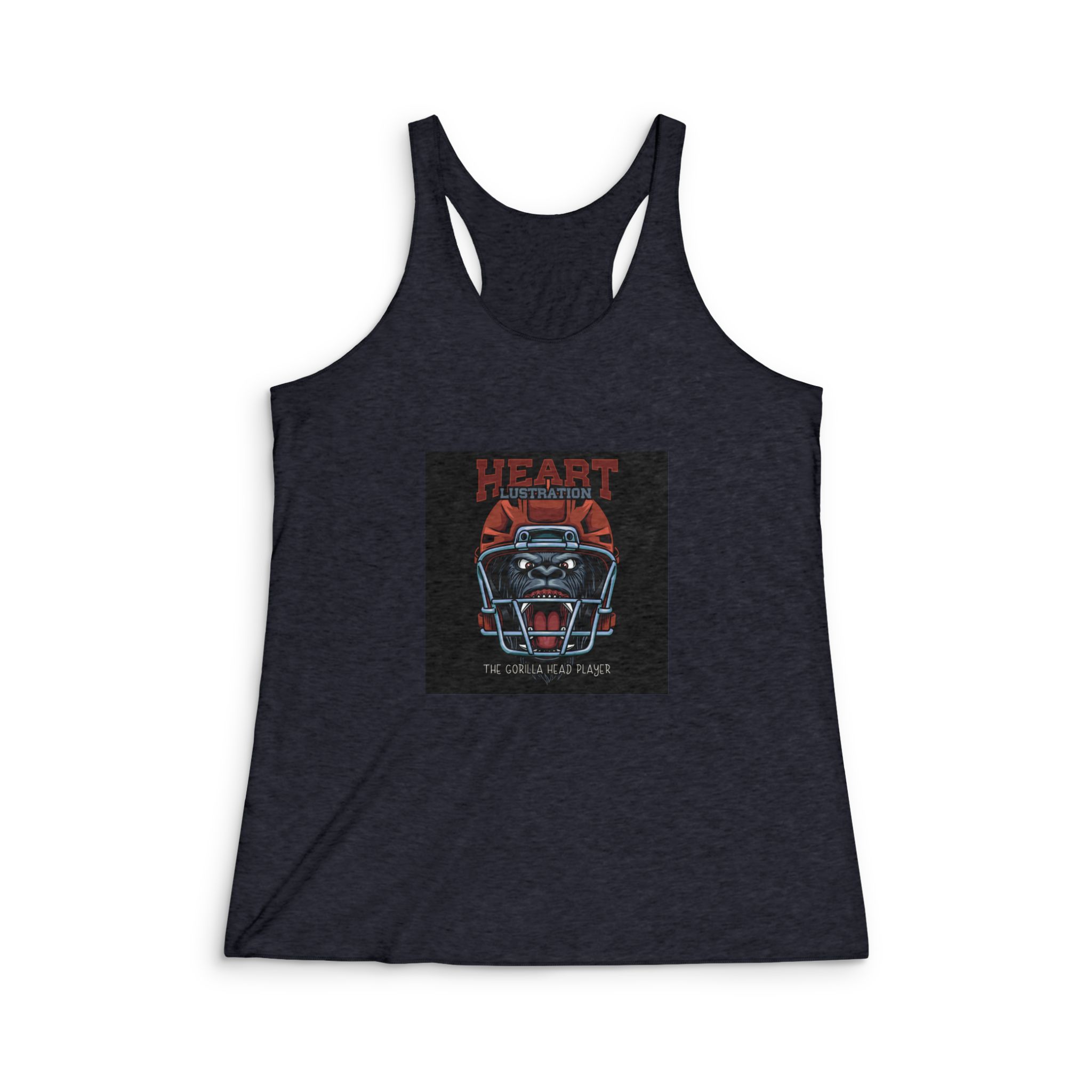 Gorilla Head Mascot With American Football Helmet With Text Illustration Womens Tri Blend Racerback Tank - Image 2