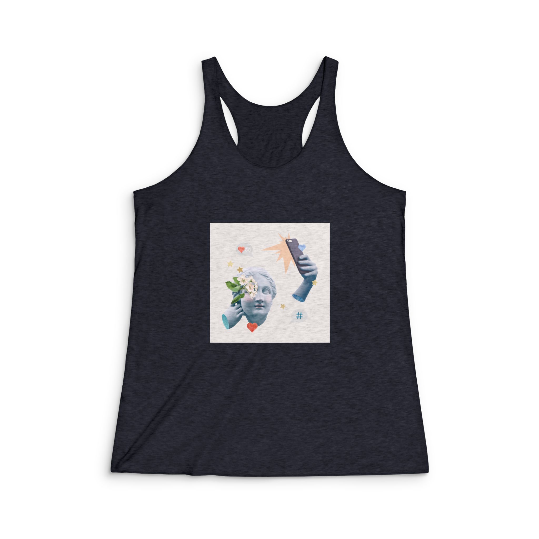 Creative Social Media Blogger Greek Statue Media Mix Post Womens Tri Blend Racerback Tank - Image 2