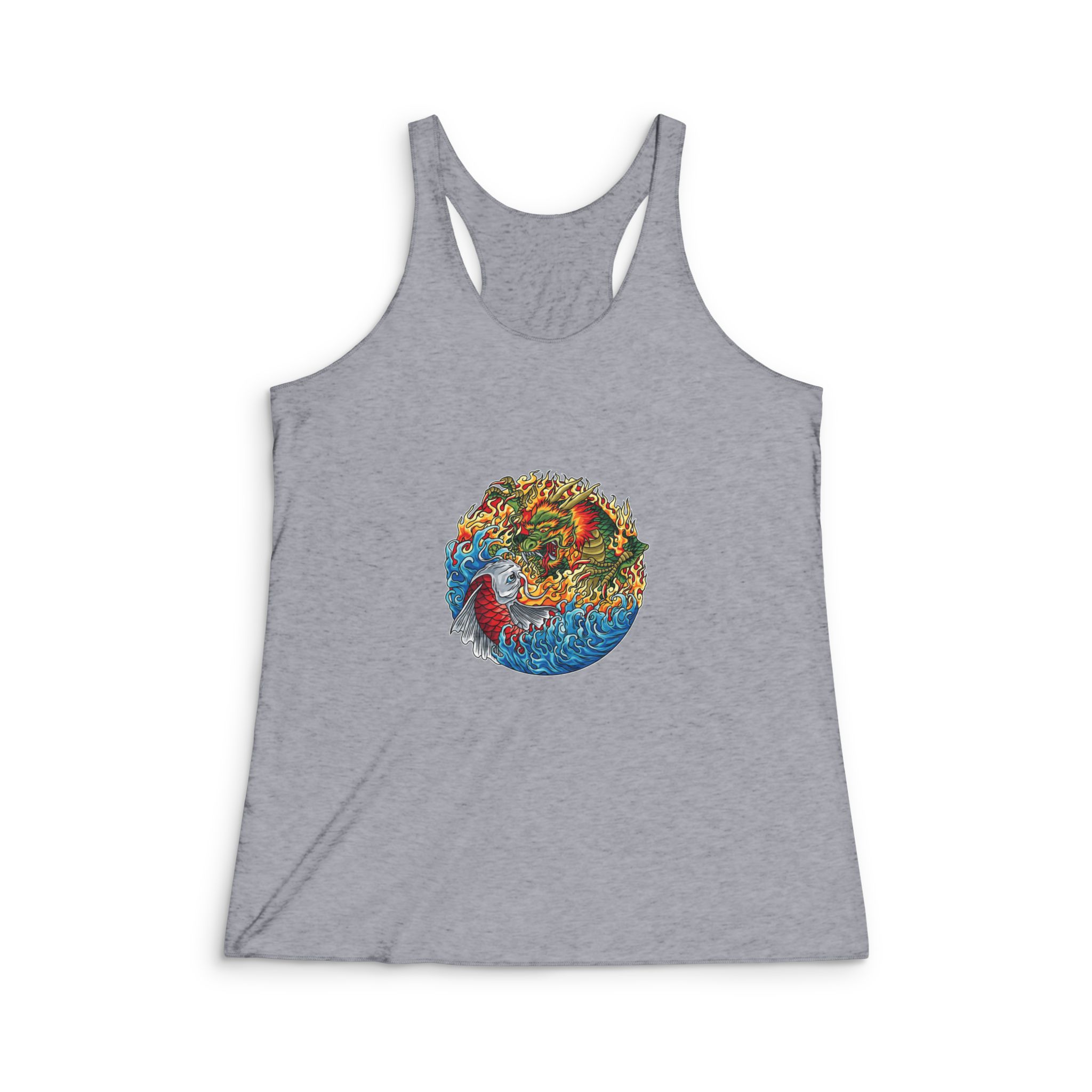 Koi Dragon Illustration Womens Tri Blend Racerback Tank - Image 4