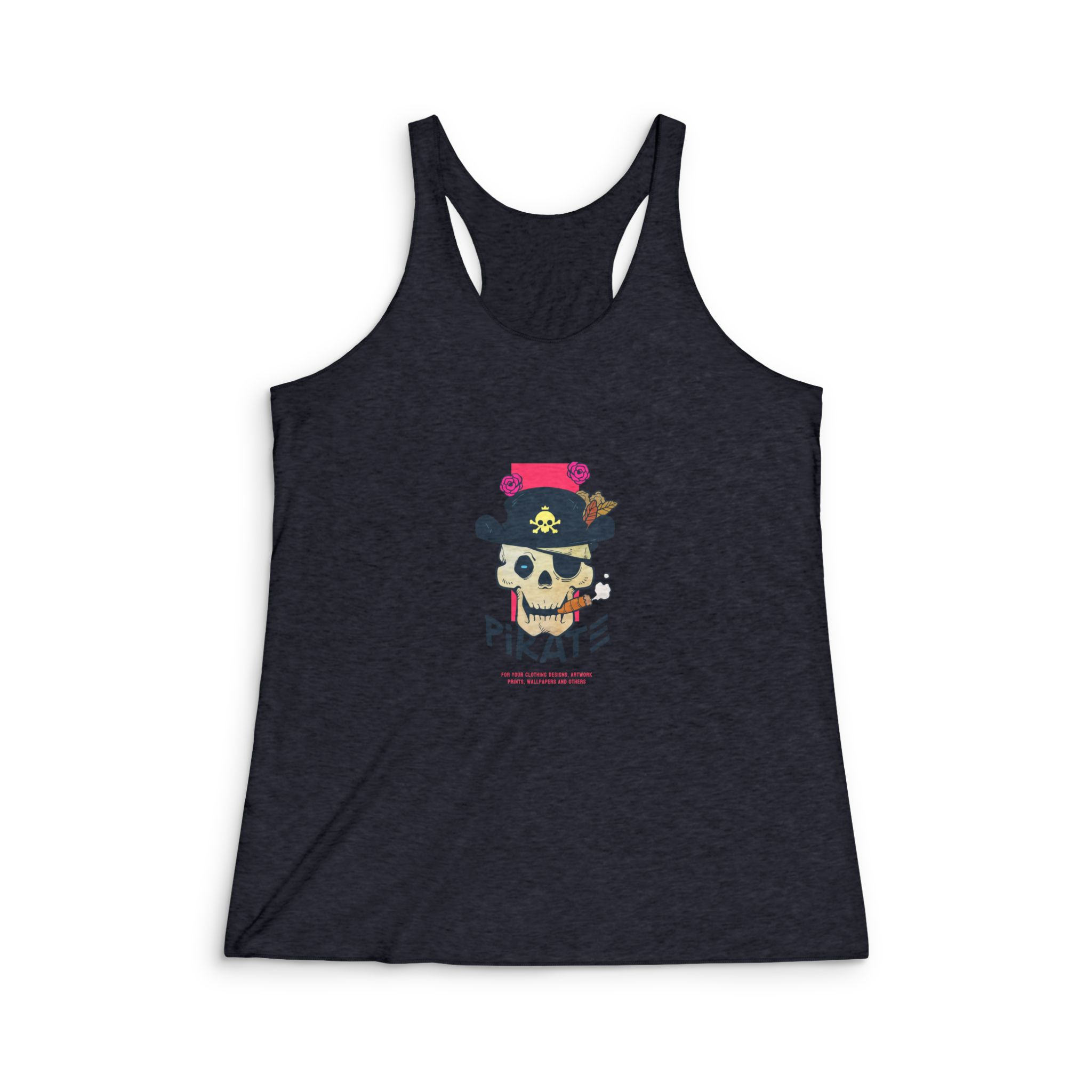 Hand Drawn Skull Pirate Illustration Printable Womens Tri Blend Racerback Tank - Image 2