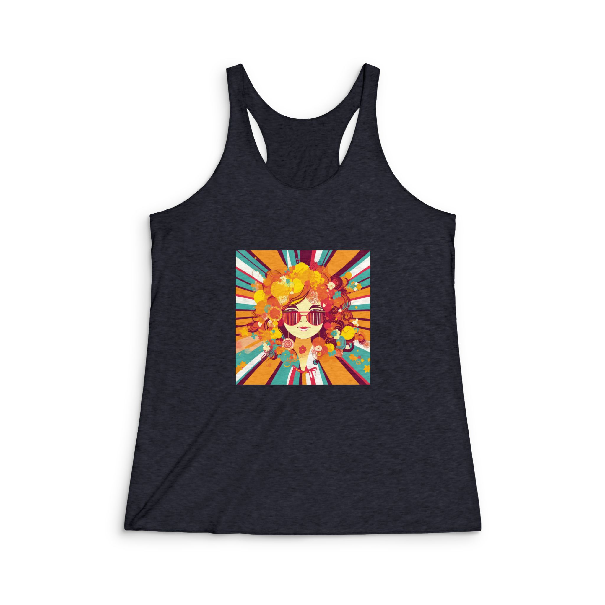 Cartoon Hippie 80s Seamless Miami Vibe Pop Art Deco V6 Womens Tri Blend Racerback Tank - Image 2