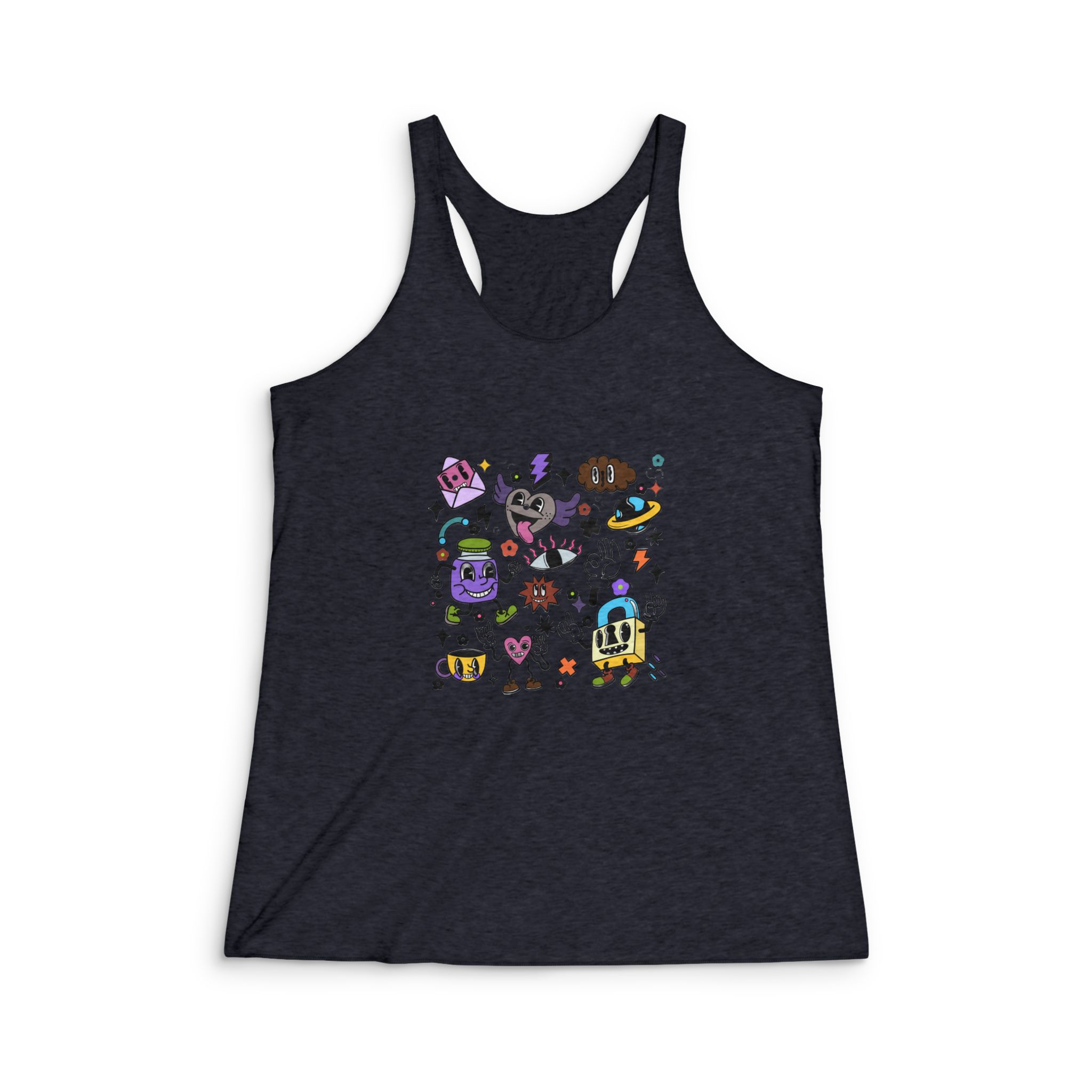 Hand Drawn Abstract Funny Cute Comic Womens Tri Blend Racerback Tank - Image 2