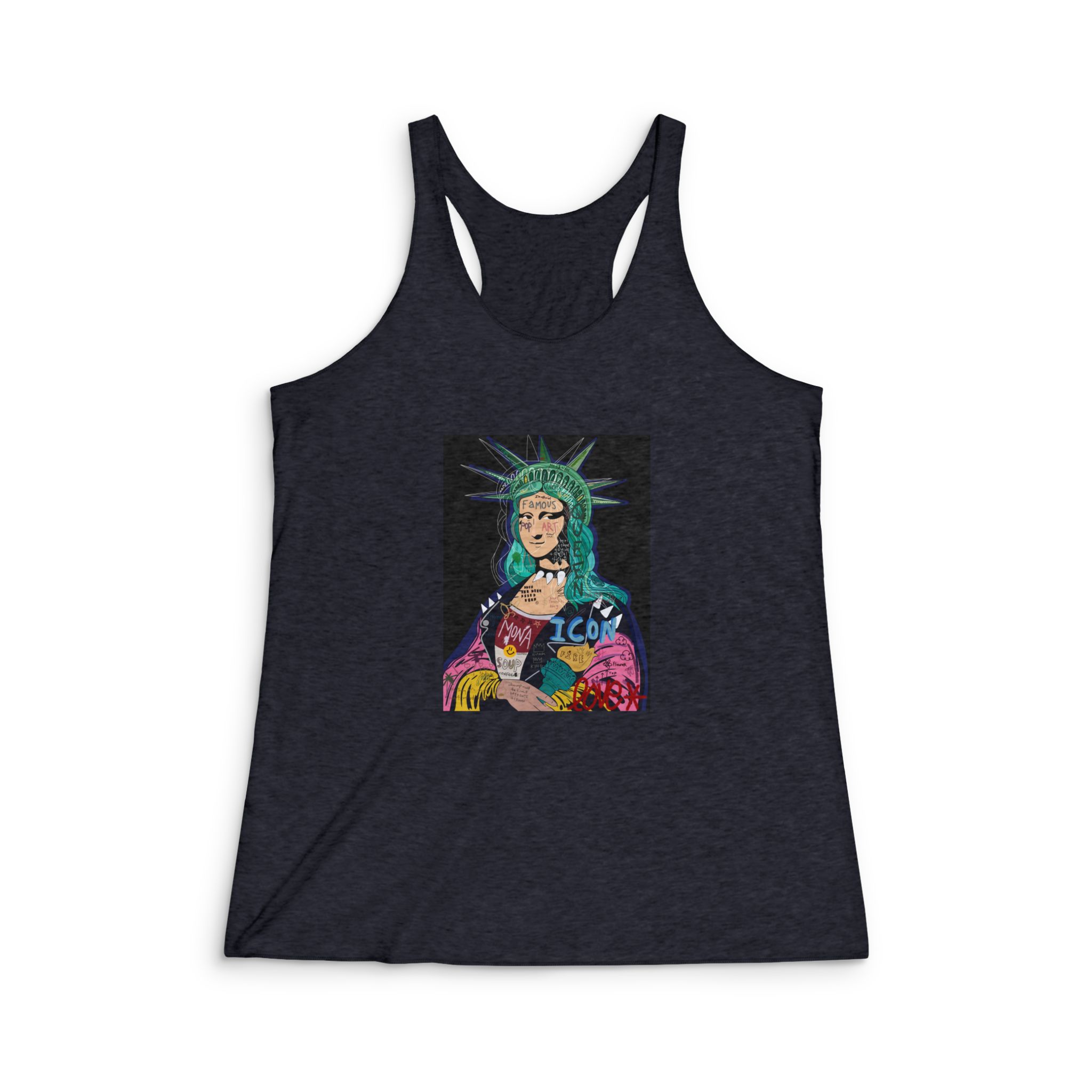 Hand Drawn Mona Lisa Painting Illustration Womens Tri Blend Racerback Tank - Image 2