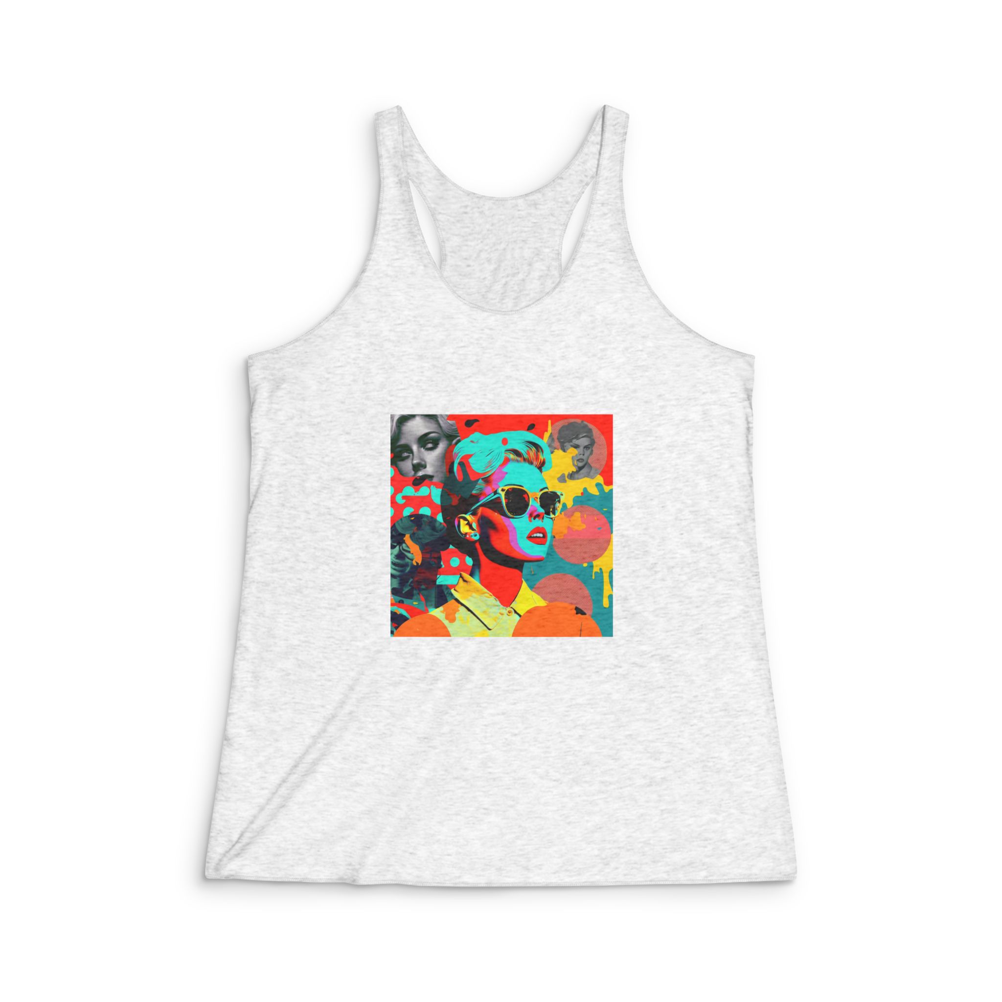 Close Up Woman With Sunglasses Colorful Background Generative Ai Womens Tri Blend Racerback Tank